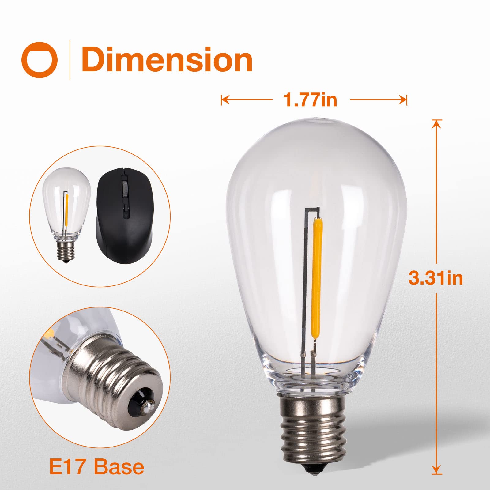 Addlon Led Replacement Bulbs 1W S14,15 Pack Waterproof E17 Screw Base For Outdoor Led String Lights Shatterproof