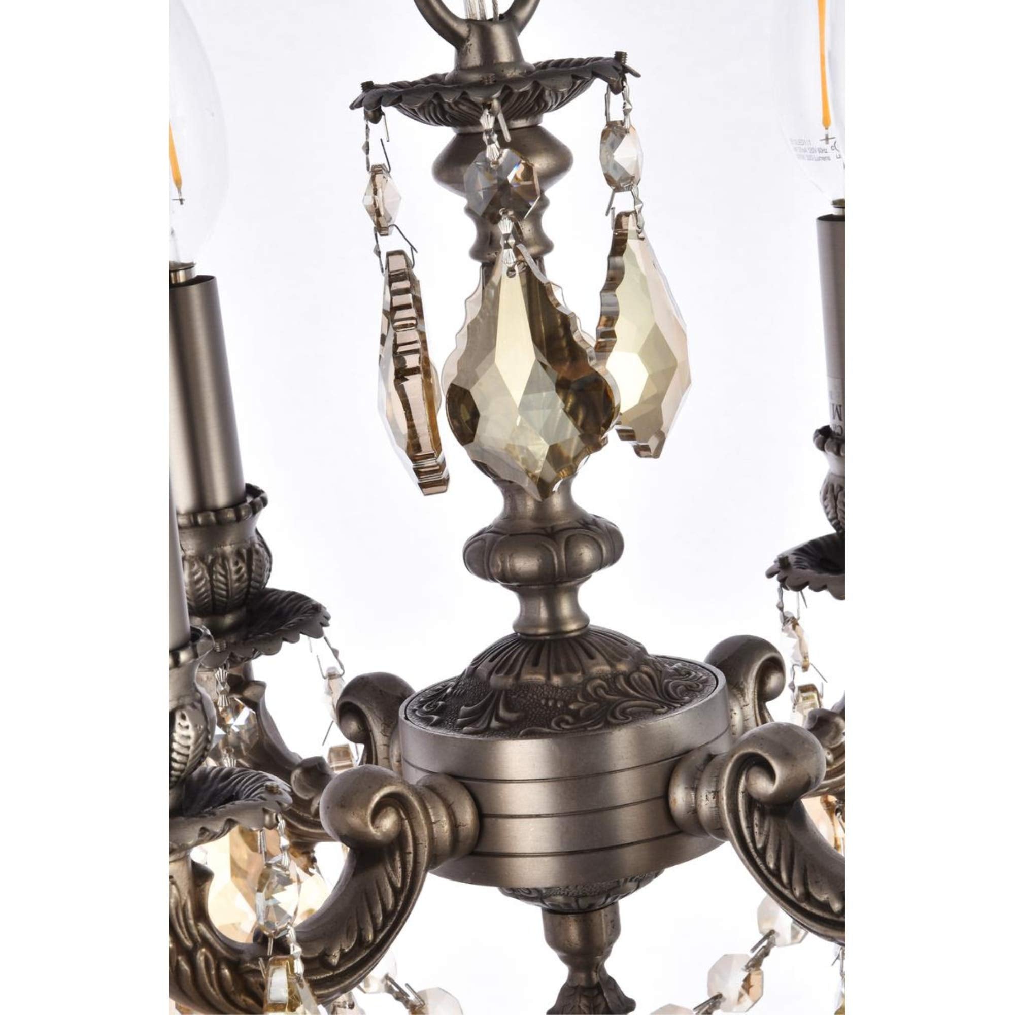 Elegant Lighting Royal Cut Crystal Chandelier, 4-Light, Pewter Finish, 10inW x 10inH, Model 9104D10PW-GT/RC, Smoky Golden Teak