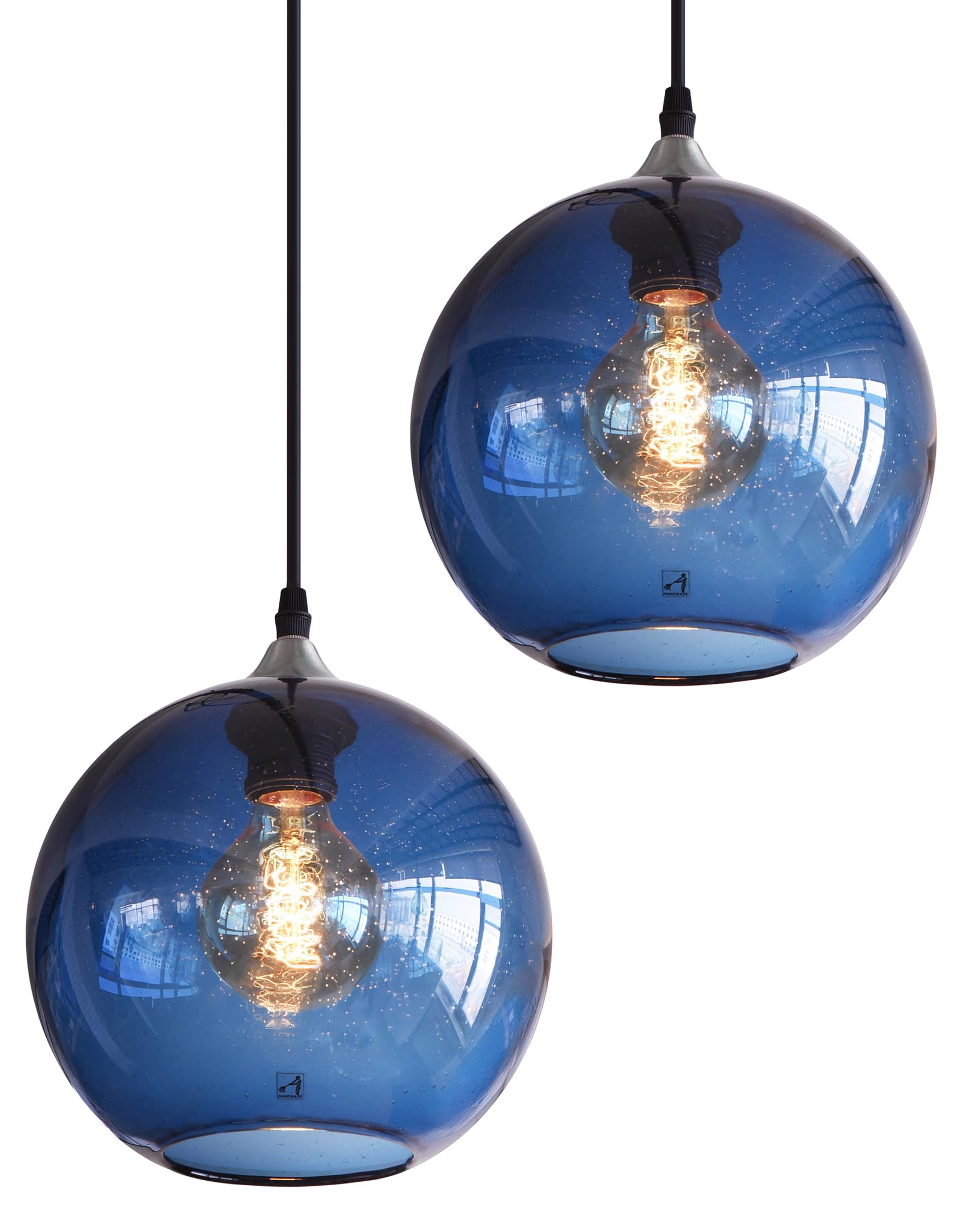ARIAMOTION Pendant Lights Kitchen Island Blue Glass Lighting Modern Globe Ceiling Hanging Fixtures Seeded Bubble Bedside 8.7 Inc