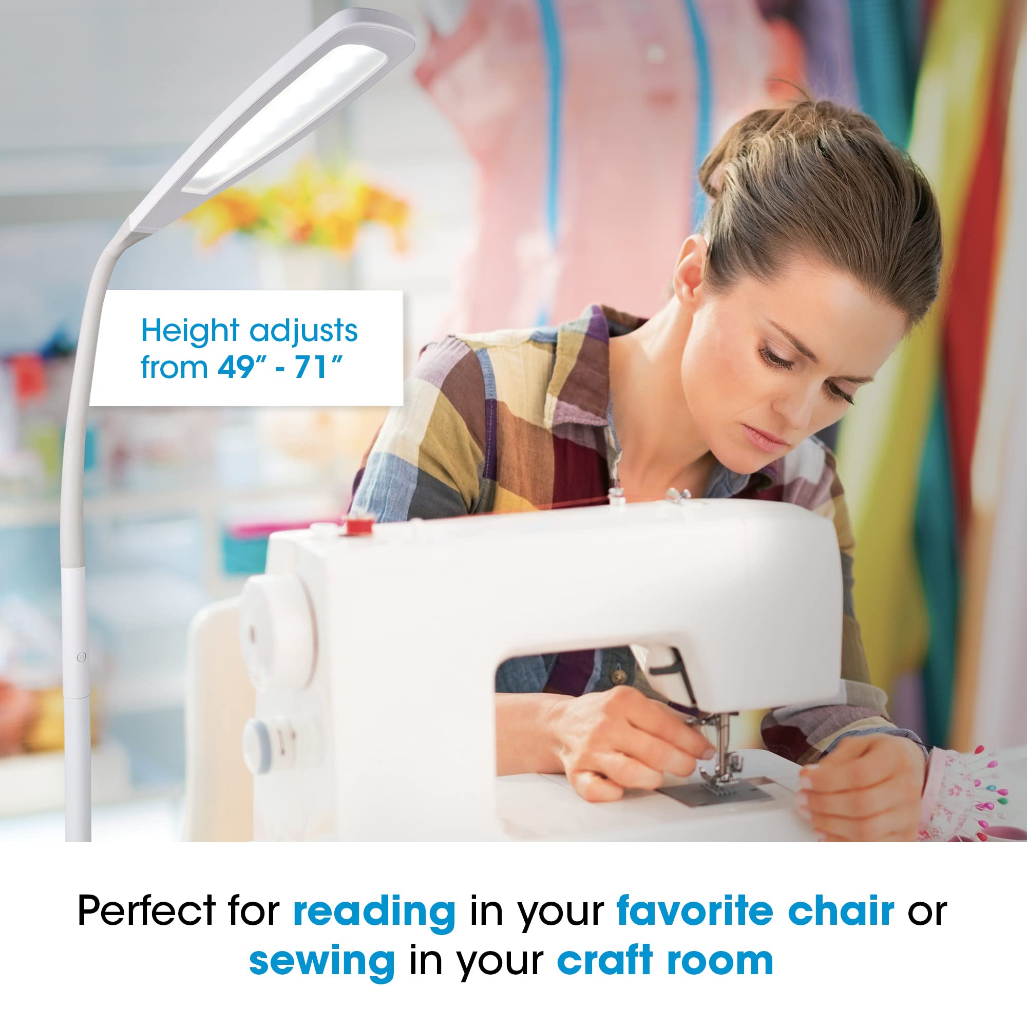 Ottlite Clearsun Flex Led Floor Lamp With Led Technology - Touch Activated Controls, Adjustable Neck, Smart Memory Feature - Gre