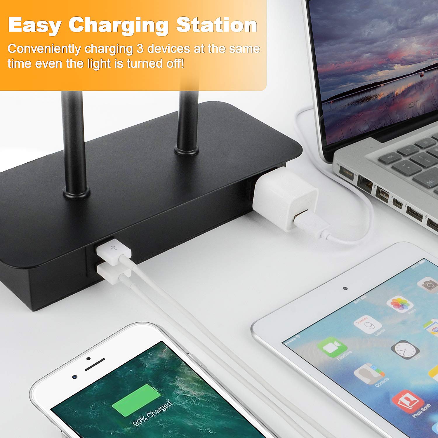 3-Way Dimmable Touch Control Table Lamp With Usb Ports And Ac Power Outlet Modern Bedside Nightstand Lamp Fabric Shade And Metal