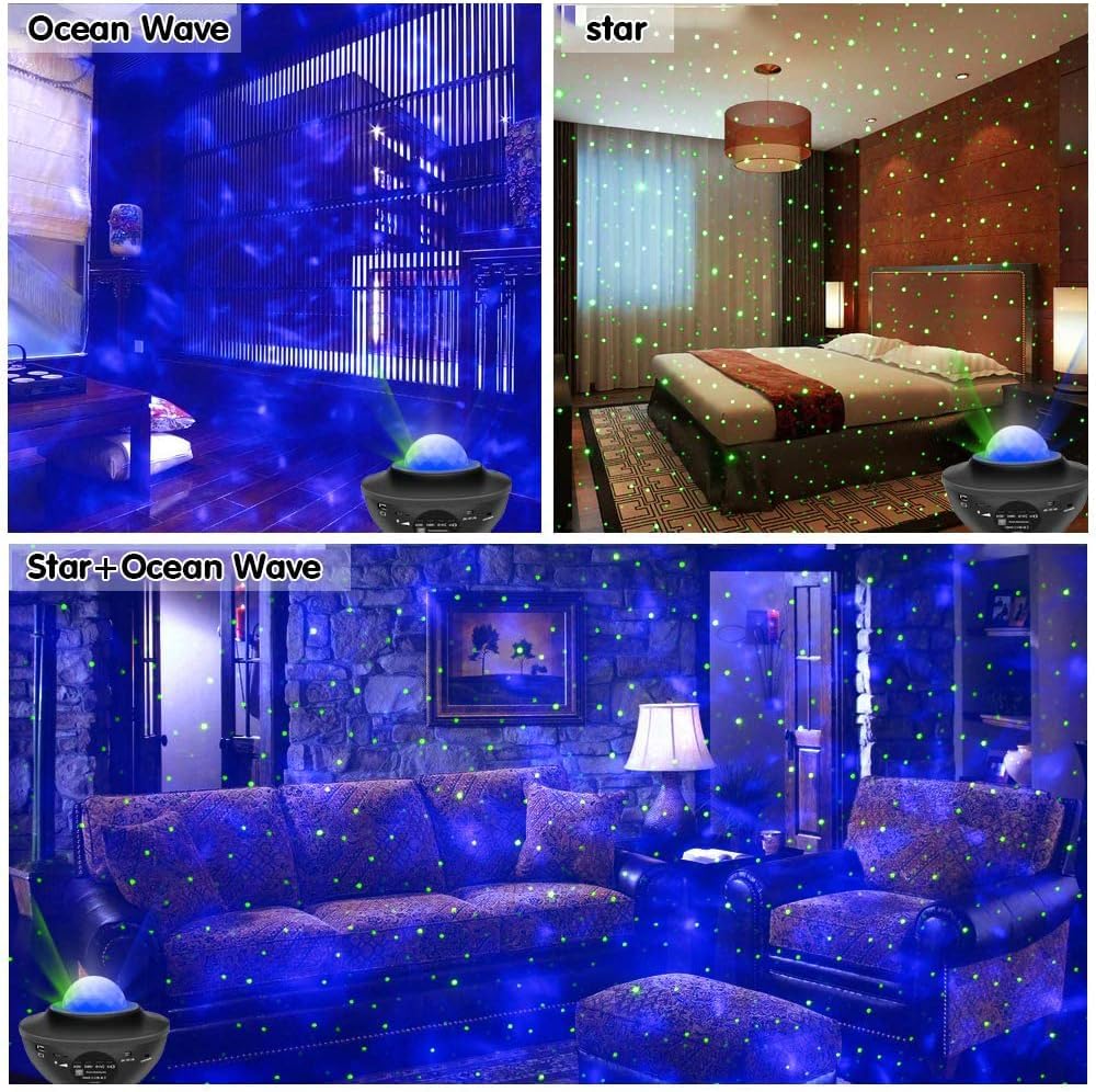 Sunbox Galaxy Projector Night Light with Remote, 15 White Noise Sounds, Music Speaker, Black, Model BL-XK01