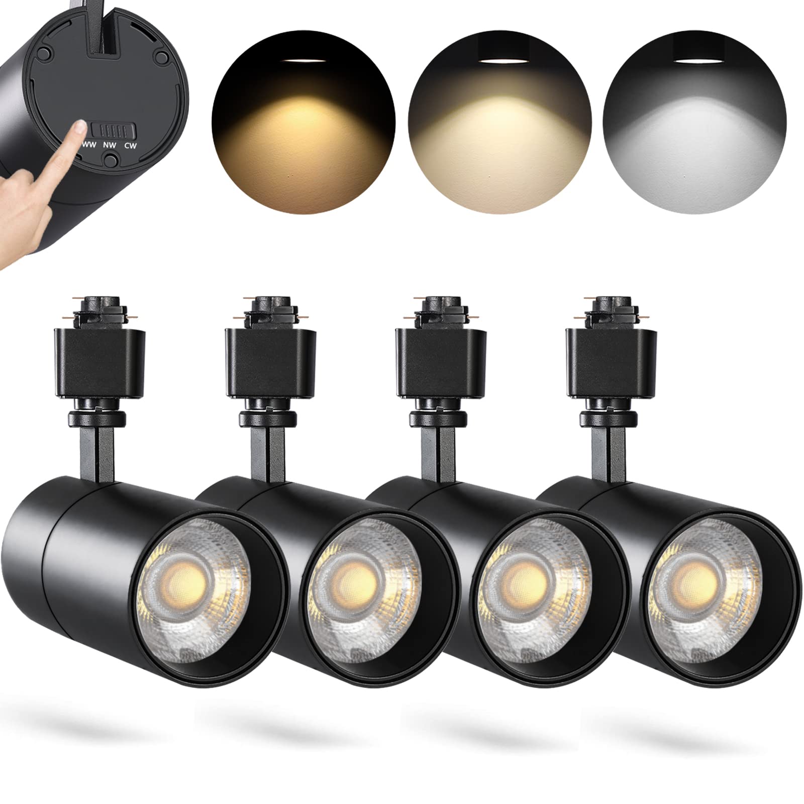 Vanoopee 3-Color 20W H Track Lighting Heads Dimmable No Flicker Bright Led Track Lighting Fixtures For Accent Task Retail Kitchen Ceiling Track Light H Type Pack Of 4 - Cri90+ 36 2000Lm Black