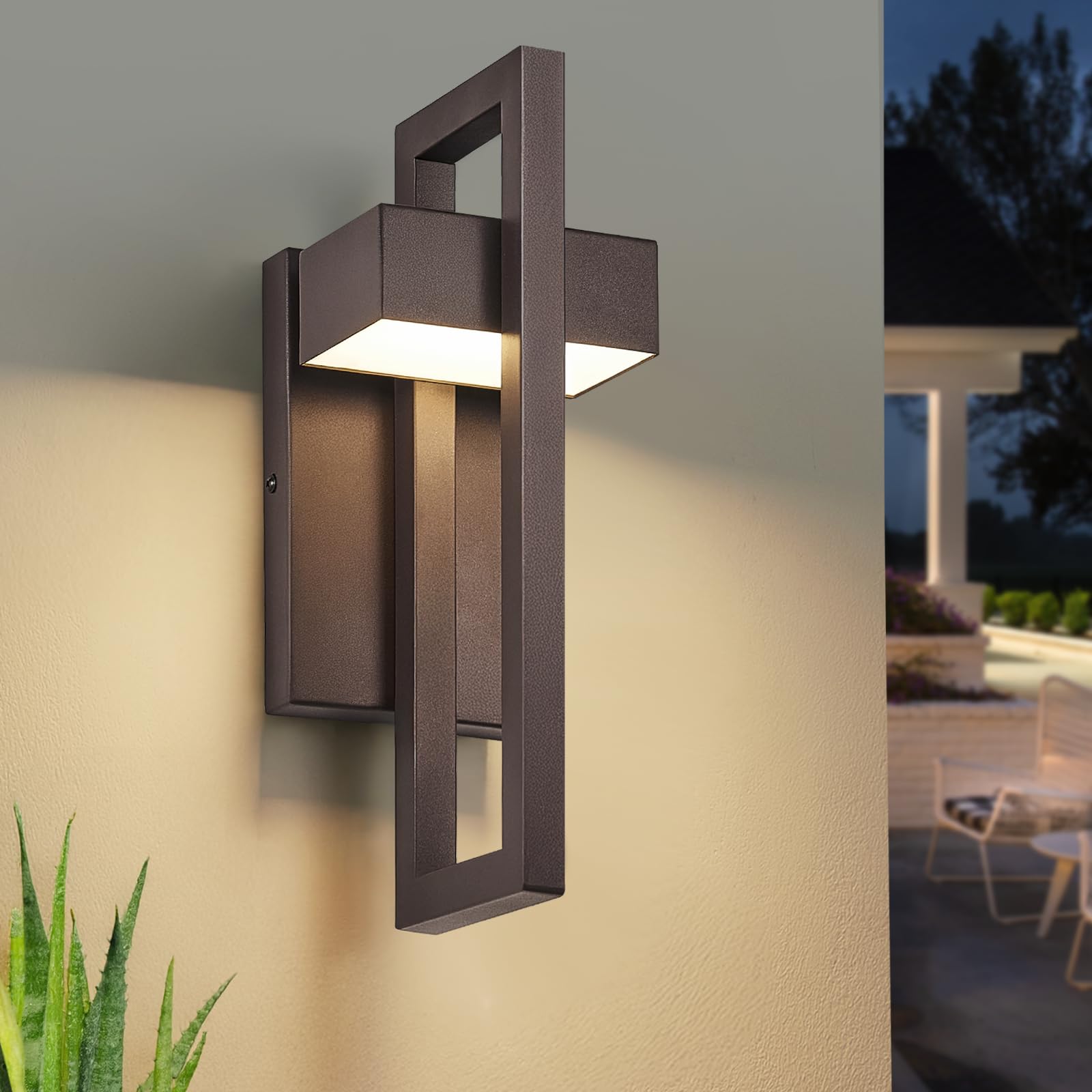 Tewei Modern Led Outdoor Wall Sconce Brown Outdoor Lights For House  13.7 Led Exterior Lighting Fixtures Outside Wall Mount Lights For Front Porch Hallway  Warm White 3000K  1 Pack