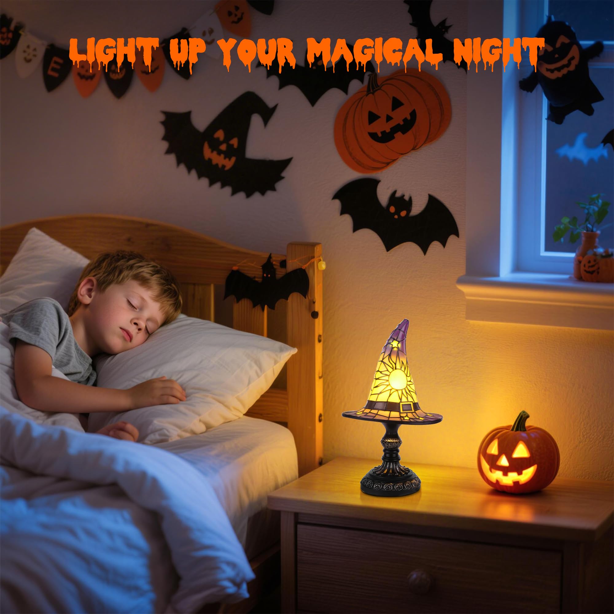 Lufstd Witch Hat Lamp - Stained Resin, Purple, Model NWMD1001, Ideal for Indoor & Outdoor Halloween Decoration