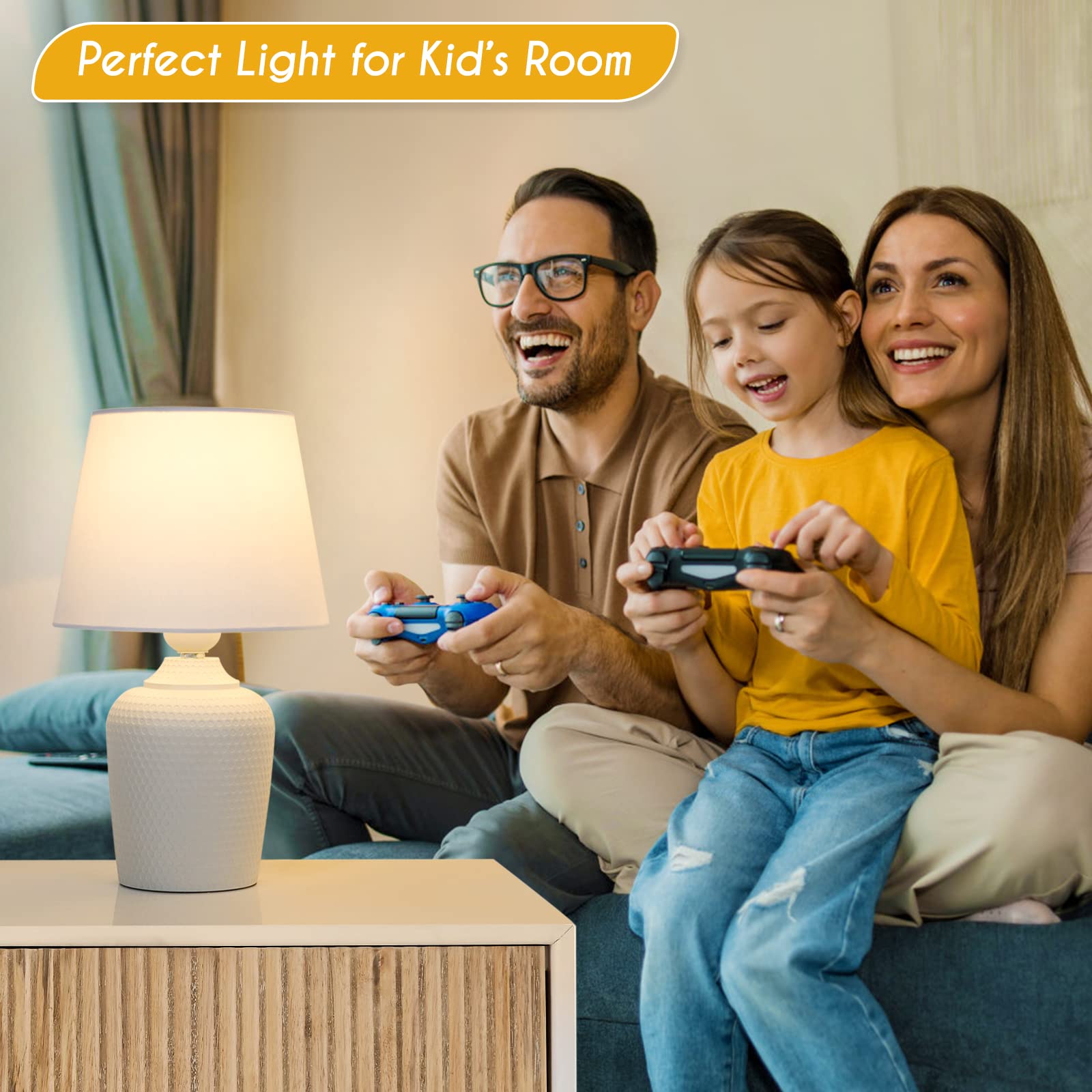 Sucolite Set Of 2 White Small Table Lamps - Cute Bedside & Desk Lighting For Kids & Nursery