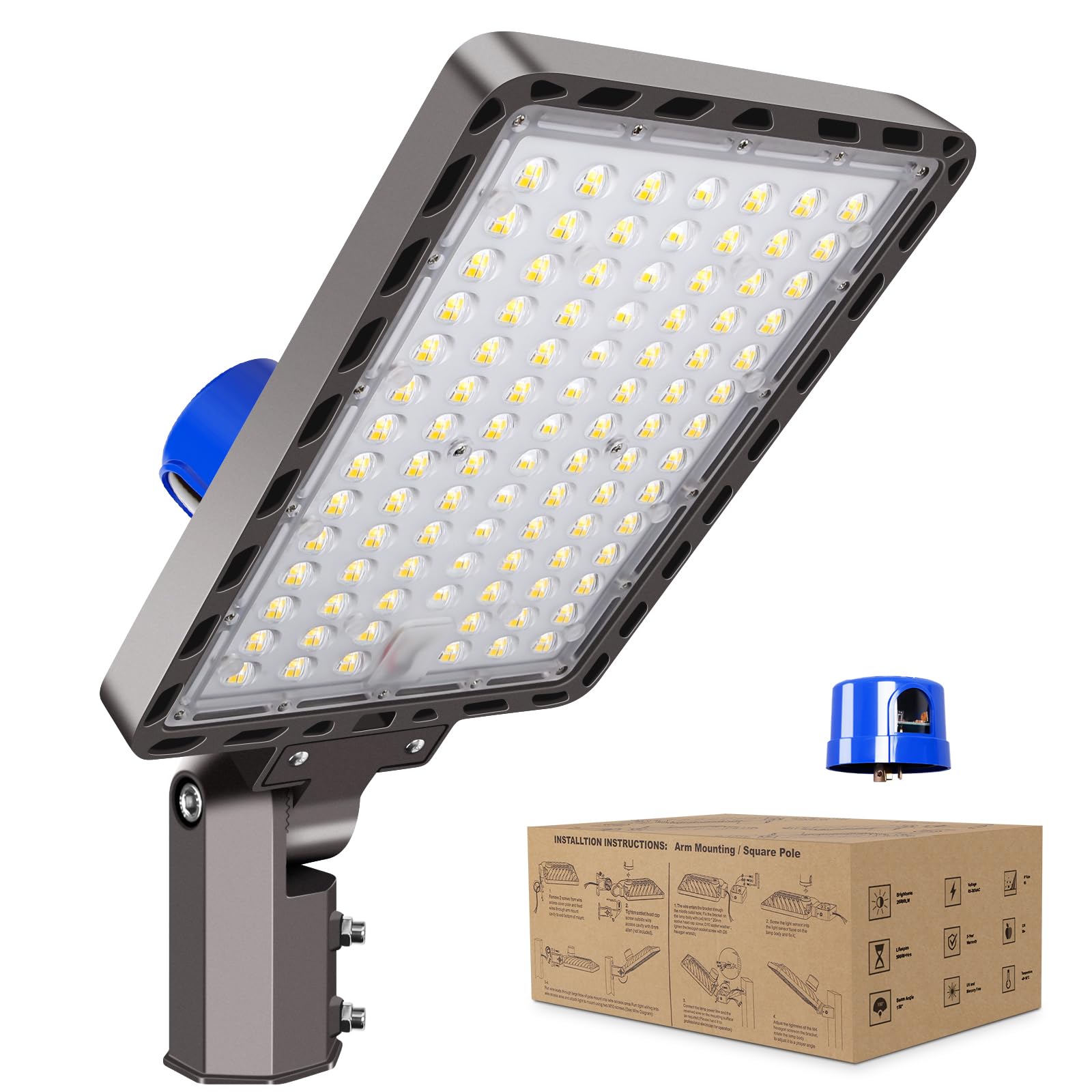 BIRITALO 240W LED Parking Lot Light Outdoor ETL Listed 36000LM Dusk to Dawn LED Flood Lights Commercial 5000K Slip Fitter Mount IP65 Waterproof 85-277V Shoebox Pole Street Light Barn Yard Driveway