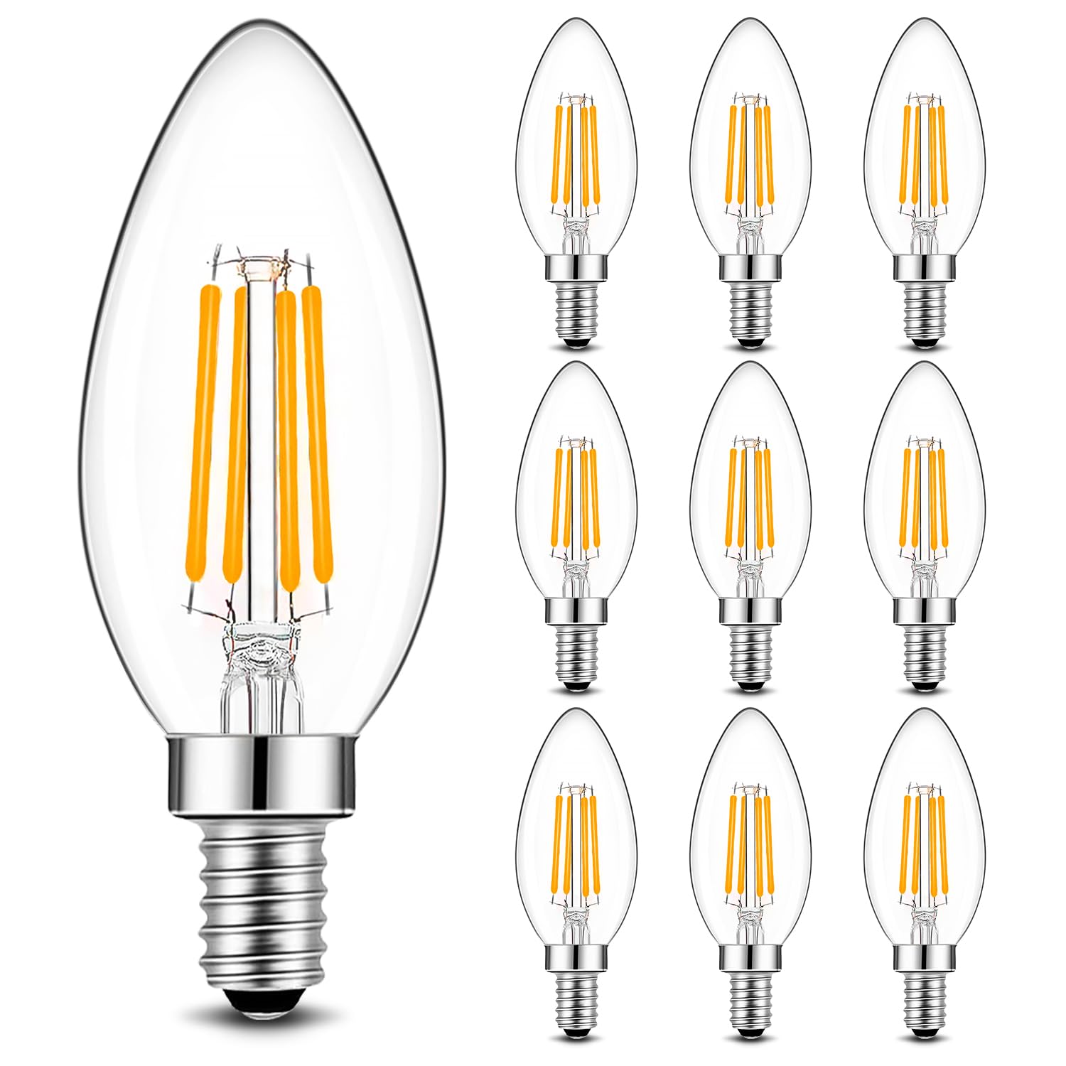Brimax B11 E12 Led Candelabra Bulbs 60W Equivalent, 6W Dimmable Candle Light Bulbs, 2700K Warm White, Filament Clear Glass Led B