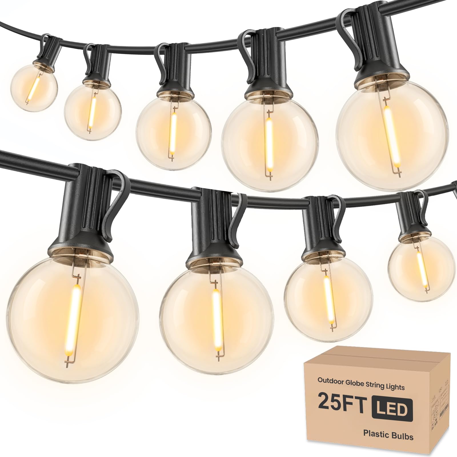 RTTY Outdoor String Lights 25 FT, G40 Led Patio Globe Lights with 13pcs Plastic Bulbs, Shatterproof Waterproof Connectable Hangi