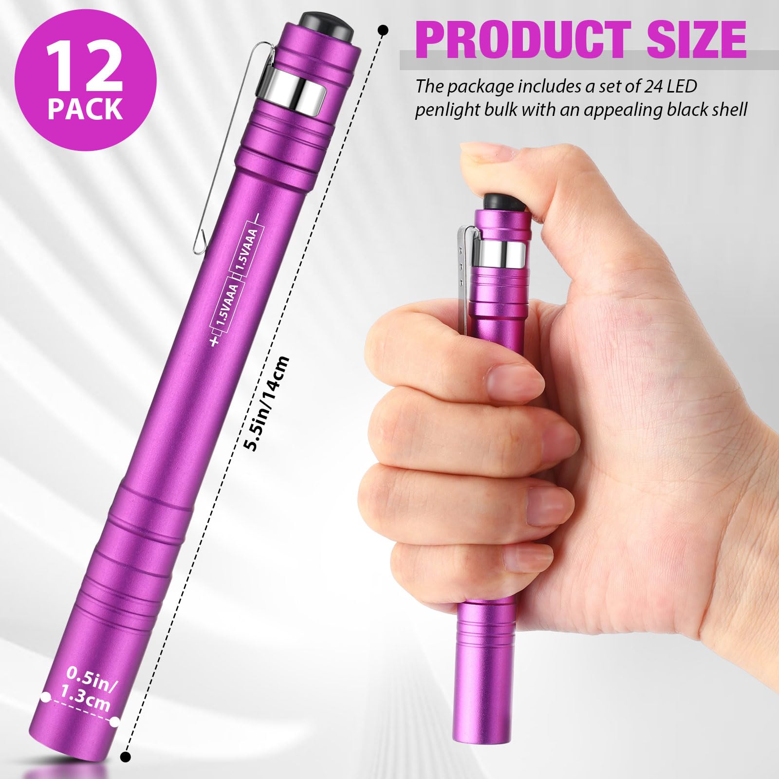 Tujoe LED Penlight 12 Pack, Aluminum Mini Flashlight with Clip, Colorful, Model SEW-Tujoe-1704 for Nurses, Camping, Hiking