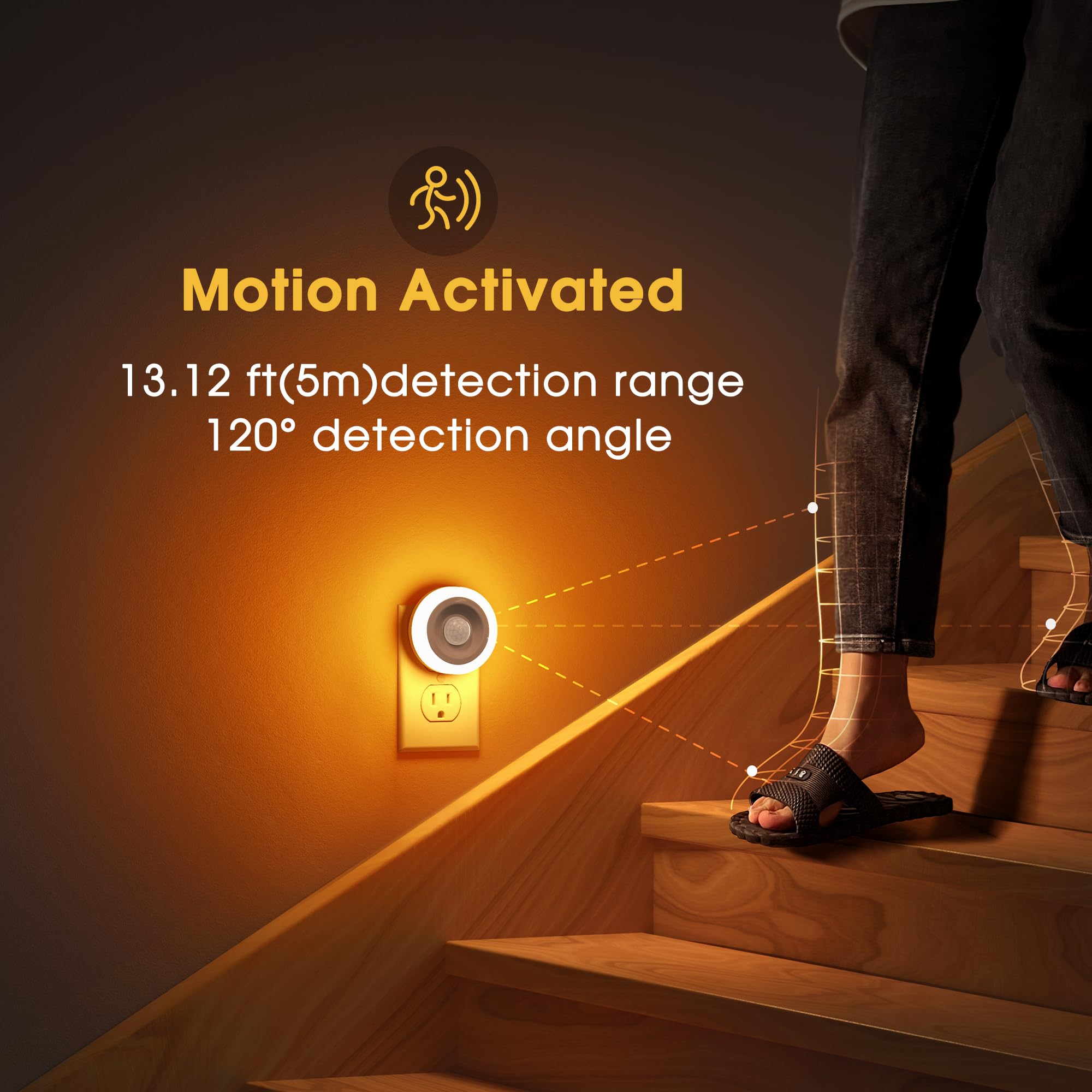 Briignite Motion Sensor Night Light Orange  [2 Pack] Night Lights Plug Into Wall  Auto On/Off Motion Activation Nightlight  Energy-Saving 0.6W Led Amber Night Light  Ideal For Kids  Bedroom  Bathroom
