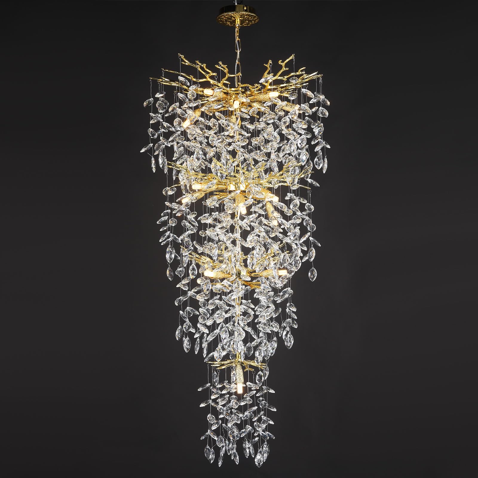 105'' Long Crystal Chandelier For High Ceilings 25-Lights Modern Gold Tree Branch Chandelier, Large Chandeliers For Foyer, Entry