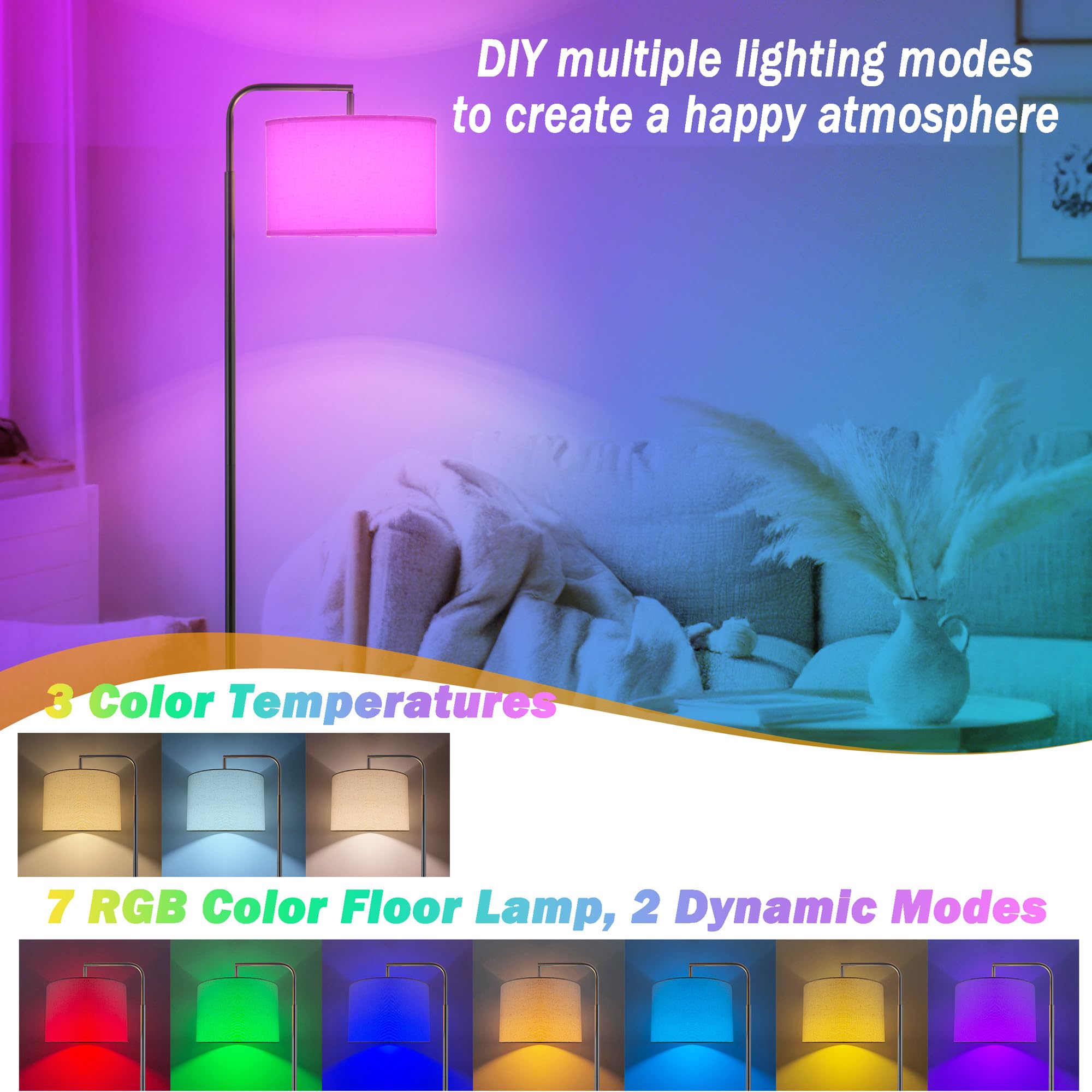 Nekhung Battery Operated Floor Lamp with Remote Control,Dimmable Cordless Floor Lamp for Living Room,Portable Arc Standing Lamp