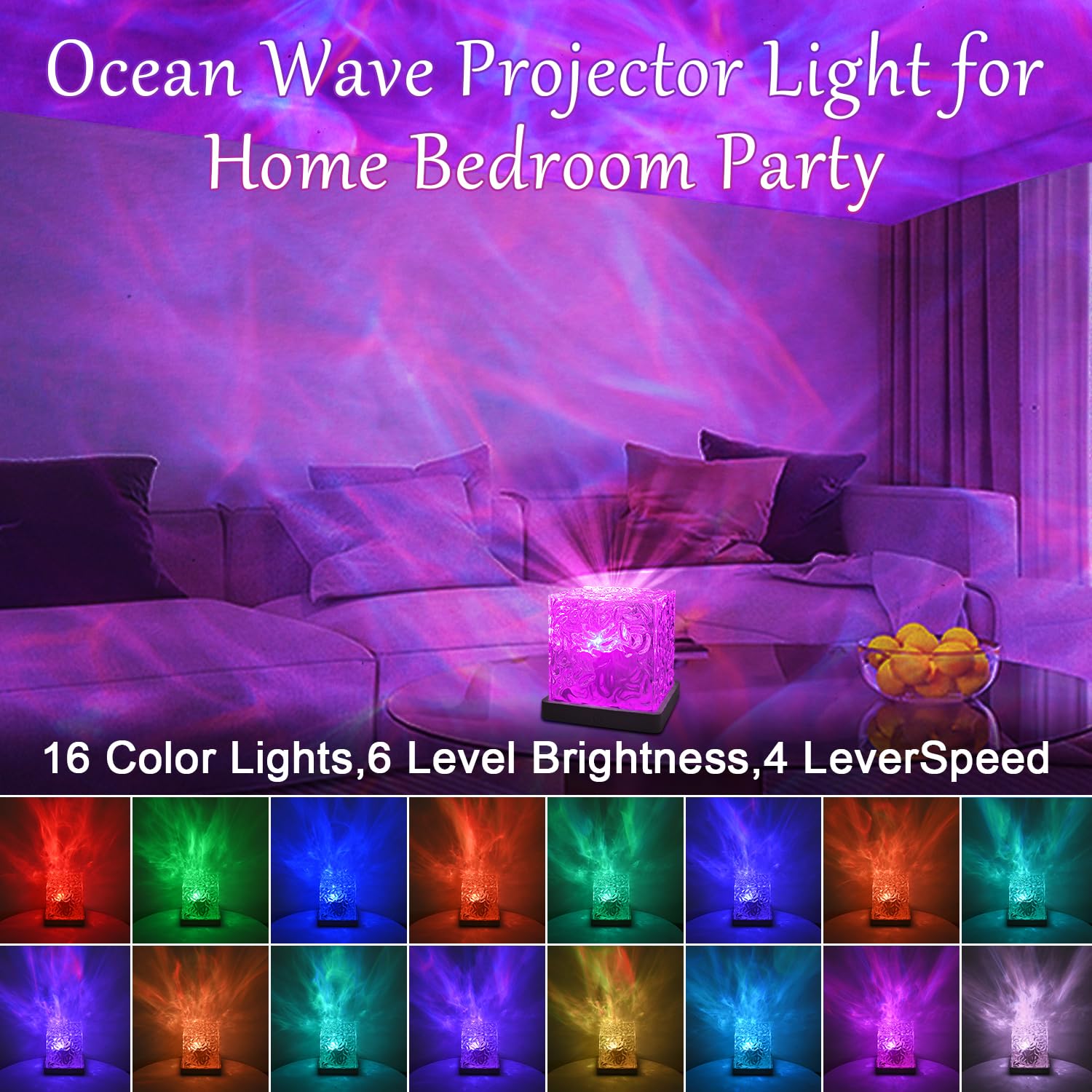 HCRTGAY Luminorthe Cube Lamp - Northern Lights Projector, 16 Colors, Remote Control, White-1, Model ALC001