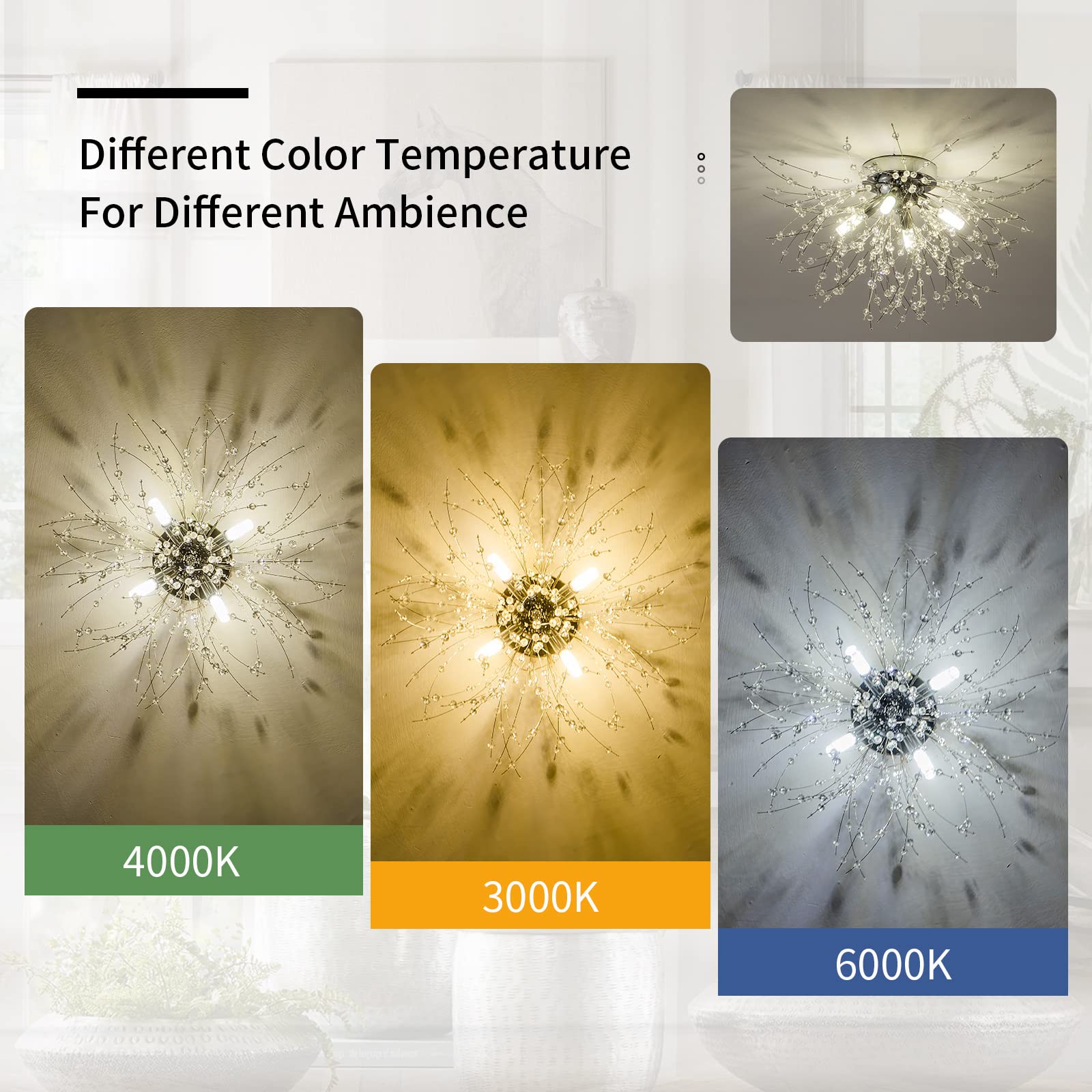 Tanlux Modern Mini Crystal Ceiling Light Fixture, 4-Light Chrome Crystal Sputnik Firework Chandelier, Semi Flush Mount Ceiling L