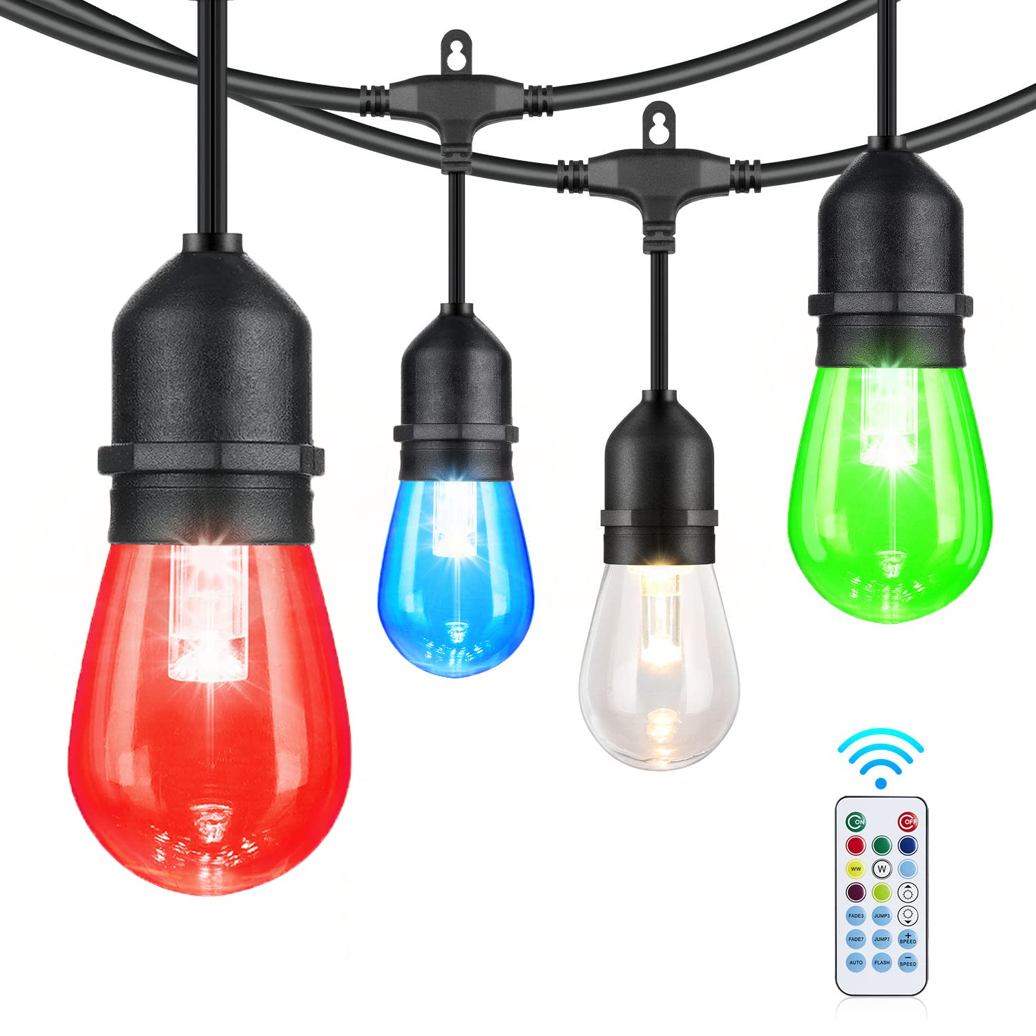 Auroraworld Outdoor String Lights, 48Ft Color Changing Outdoor String Lights, Patio Lights Outdoor Waterproof Porch Light With Remote, For Patio Decor, Balcony