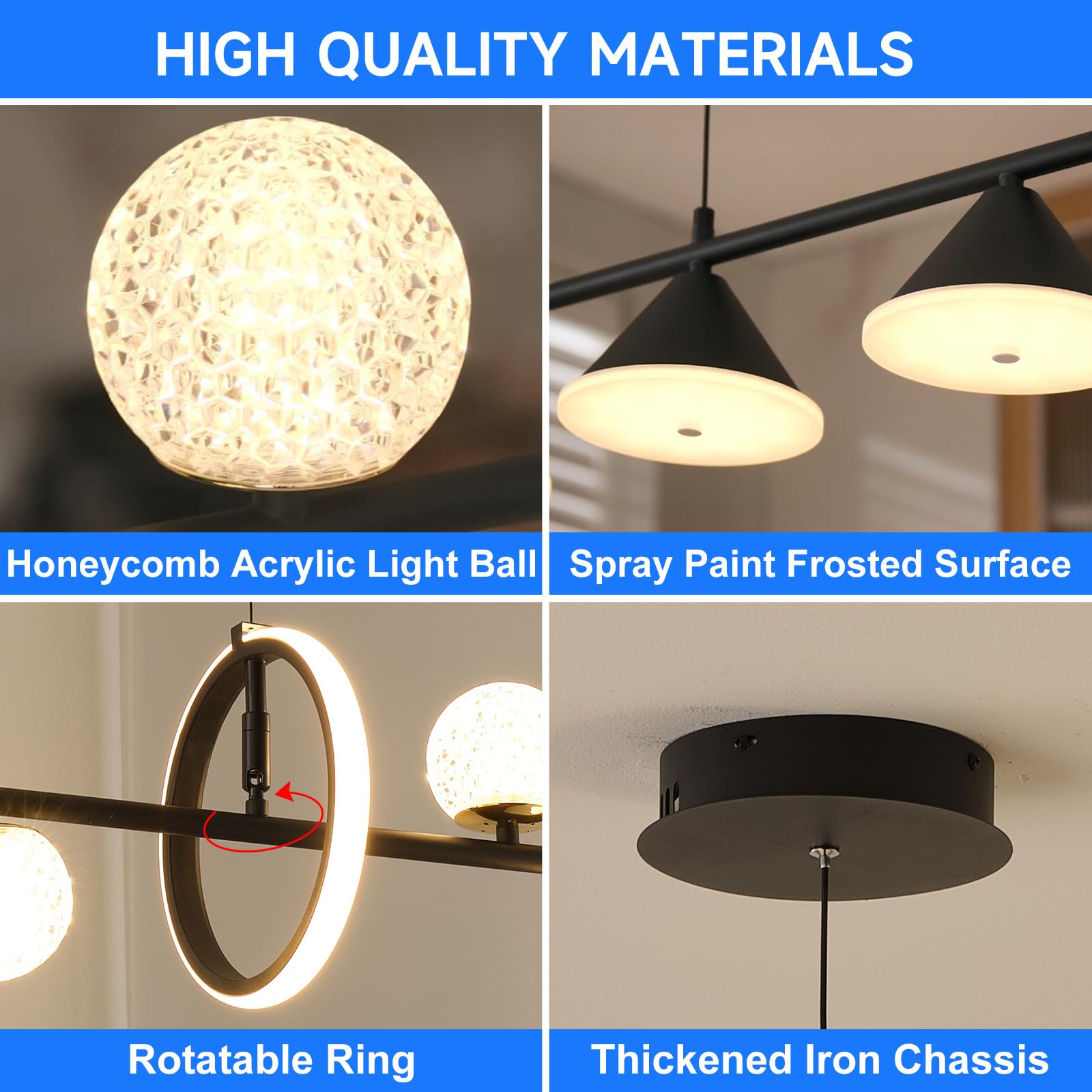 Oranoor Modern Led Pendant Lights, Dimmable 47In Linear Globe Led Chandelier Lighting, Black Dining Room Hanging Light Fixtures