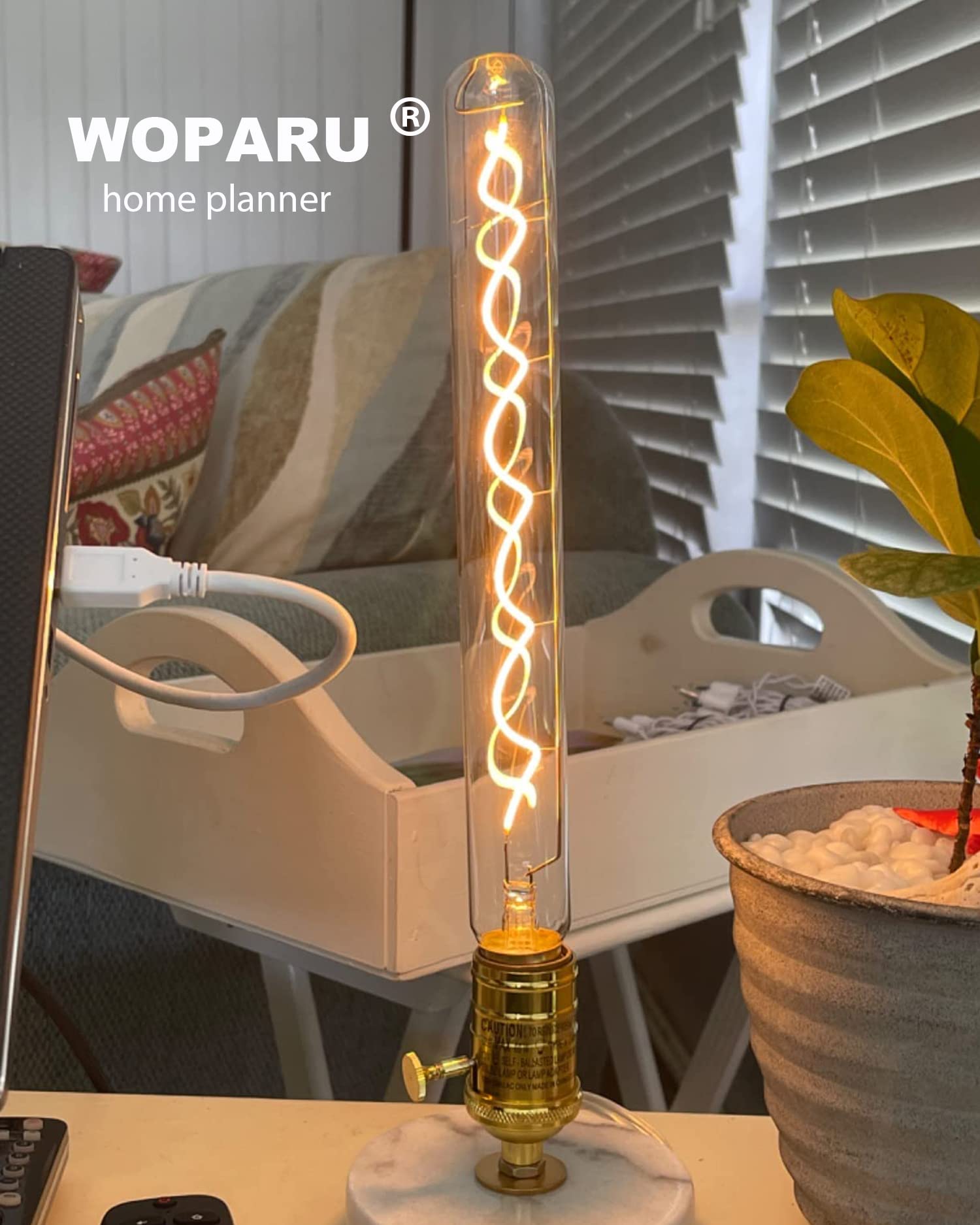 Woparu Long Test Tube Spiral Vintage Edison Filament Light Bulb,T10/T32 Medium (E26) Standard Base E27,4W 2200K Dimmable Led Edi