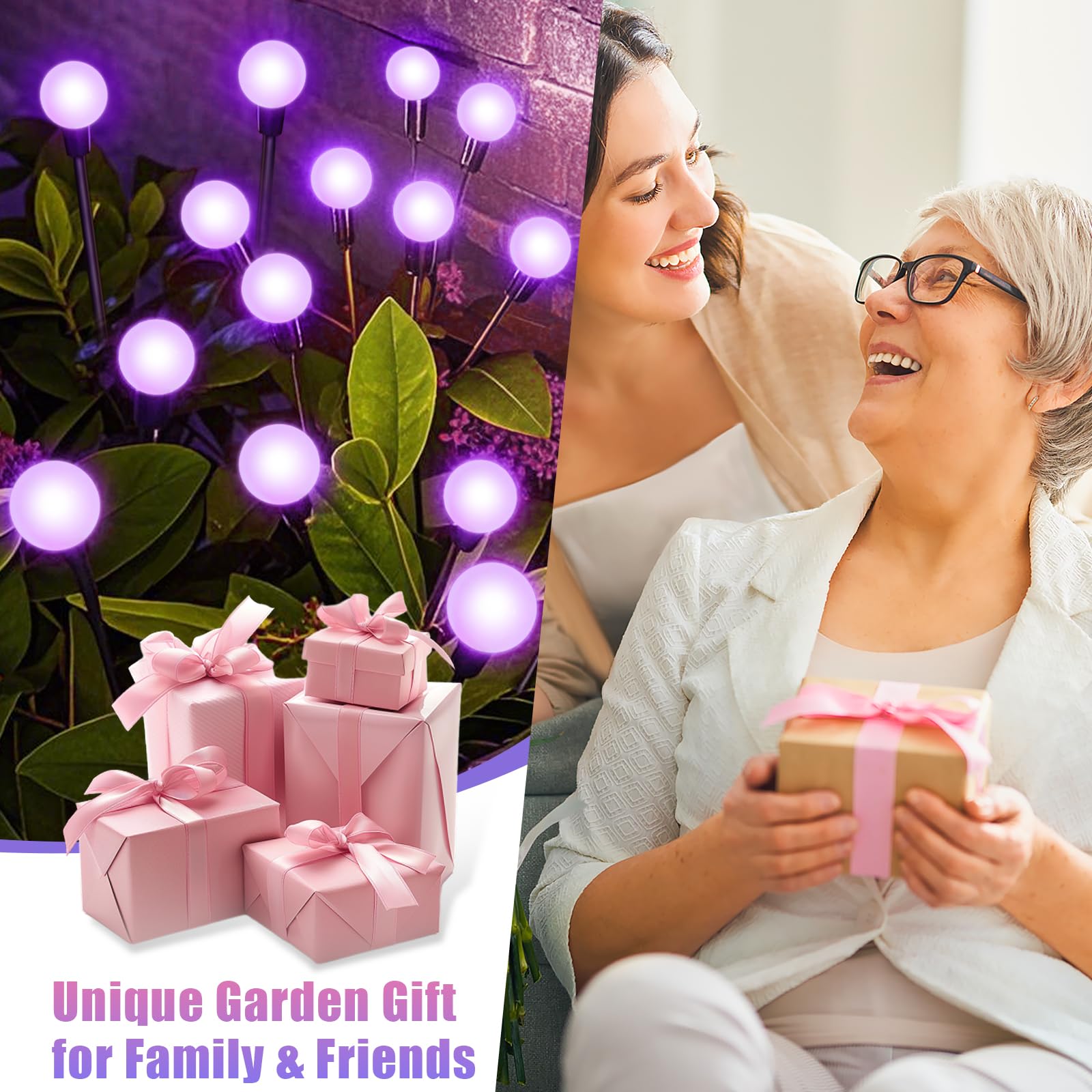 NBQQ Solar Garden Lights, Waterproof 36 LED Outdoor Lights, 6 Pack, Purple, Plastic, Ideal for Yard and Patio Decor