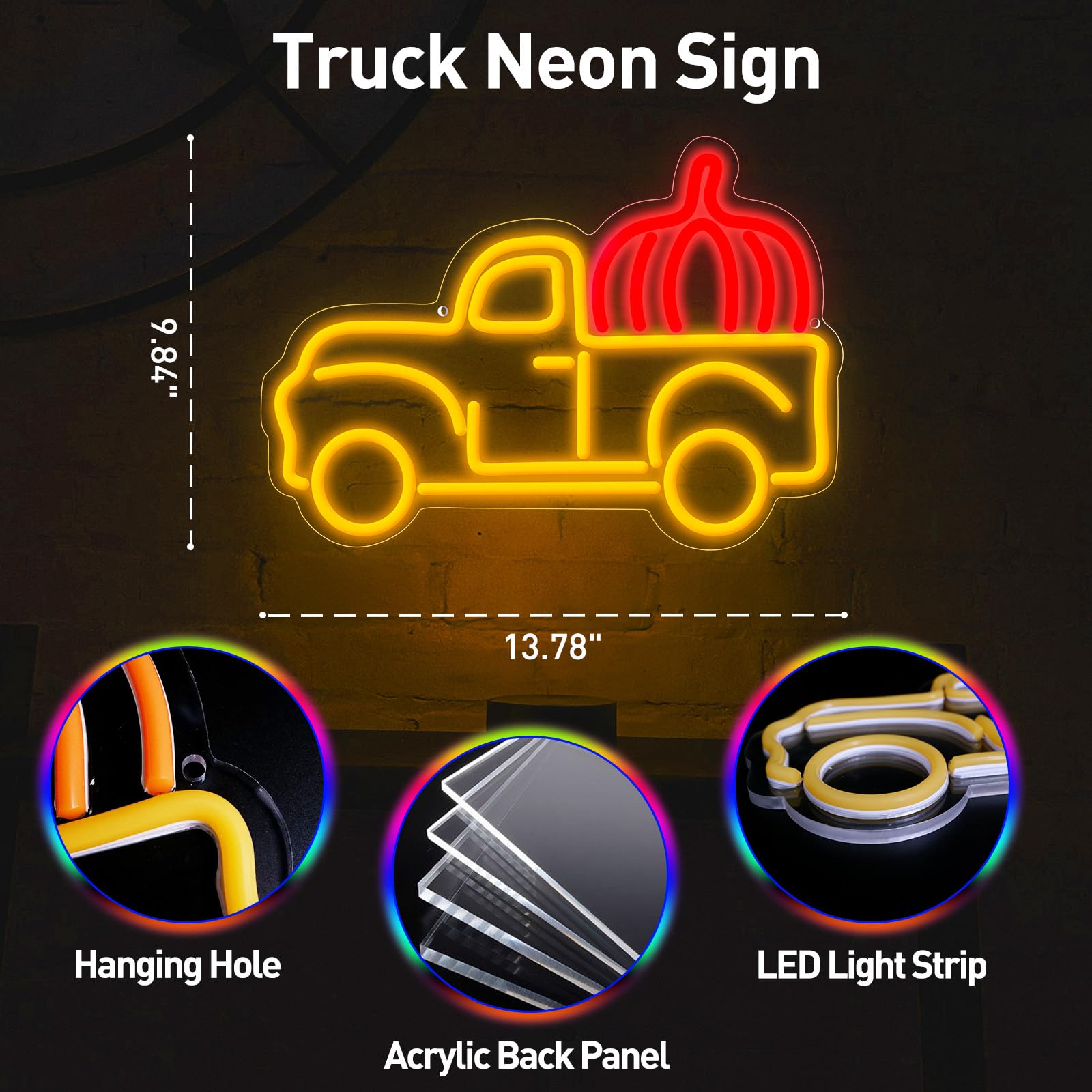 Thanksgiving Truck Neon Signs  Dimmable Truck Pumpink Autumn Neon Lights Signs For Wall Decor  Usb Powered For Thanksgiving Party Kids Gift Home Bar Harvest Man Cave Store Decor  13.78 ? 9.84