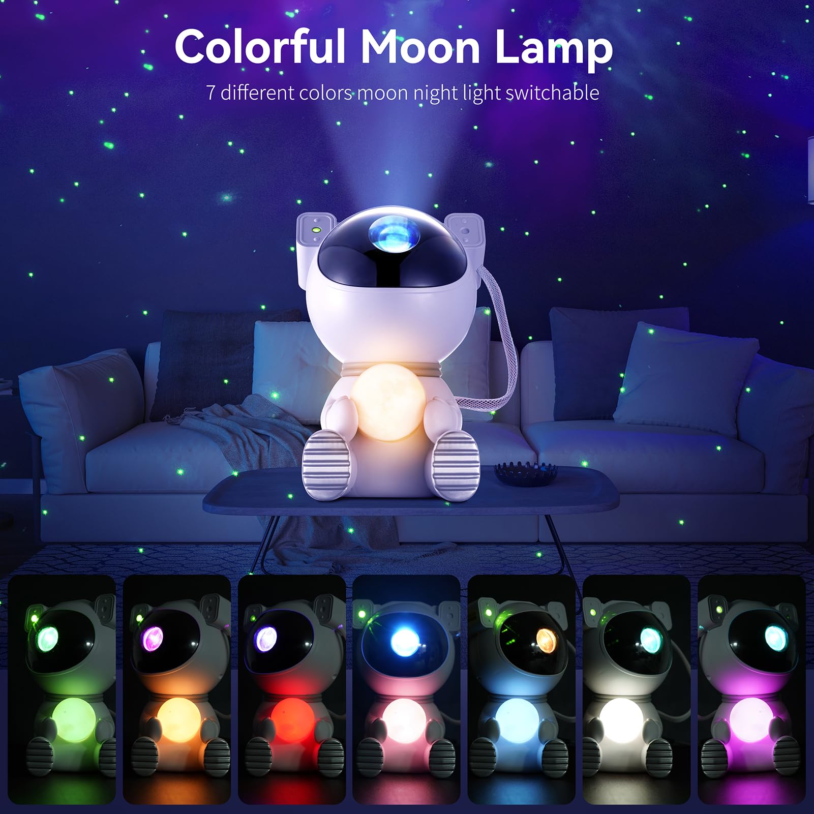 Aoshet Astronaut Galaxy Projector Light, 2-in-1 with Remote Control, Adjustable 360°, White, Model K970