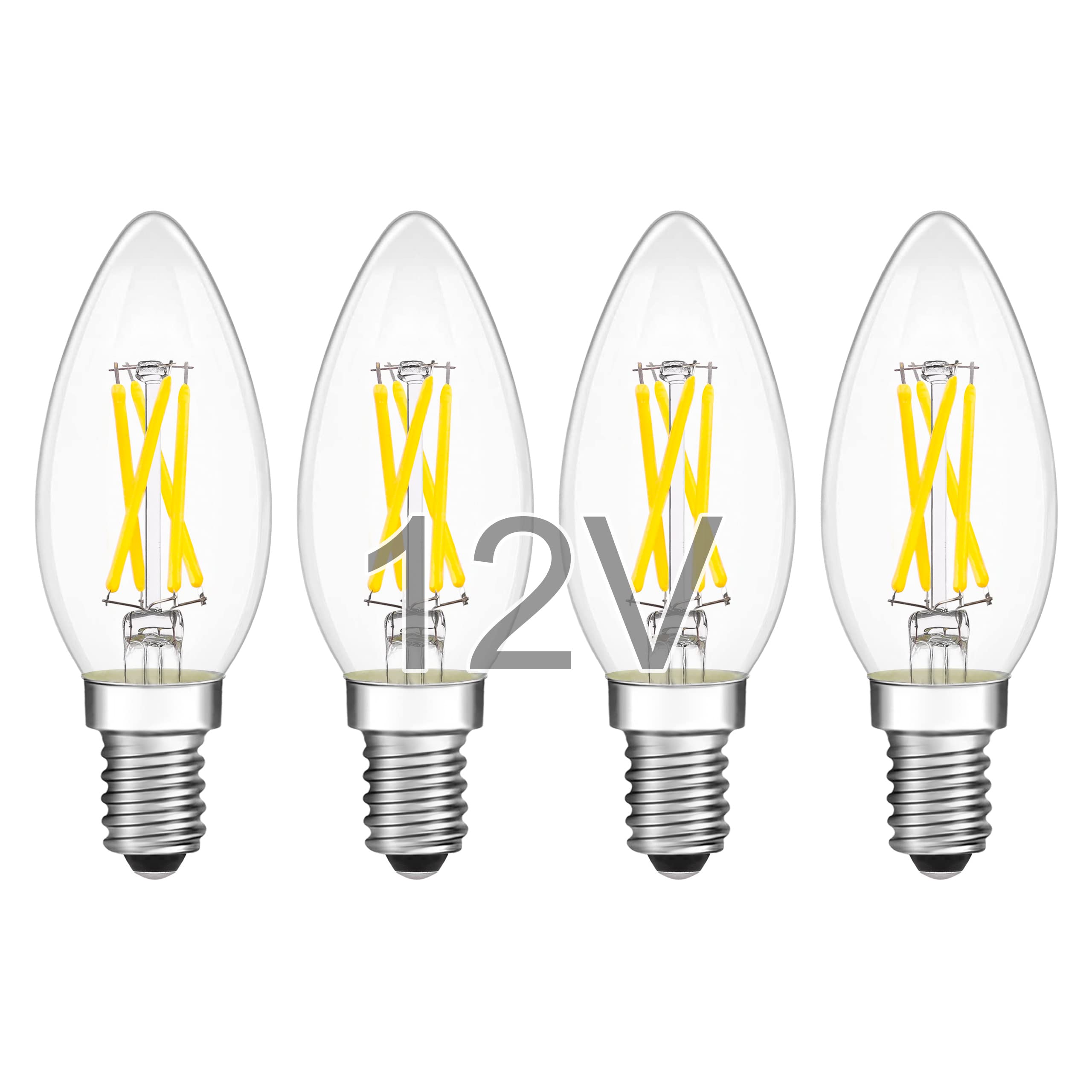 Tokcon 12V Candelabra Led Light Bulbs - Daylight 5000K 4W(Only For 12 Volt Dc/Ac) - E12 Small Base - 40W Equivalent Dimmable Low