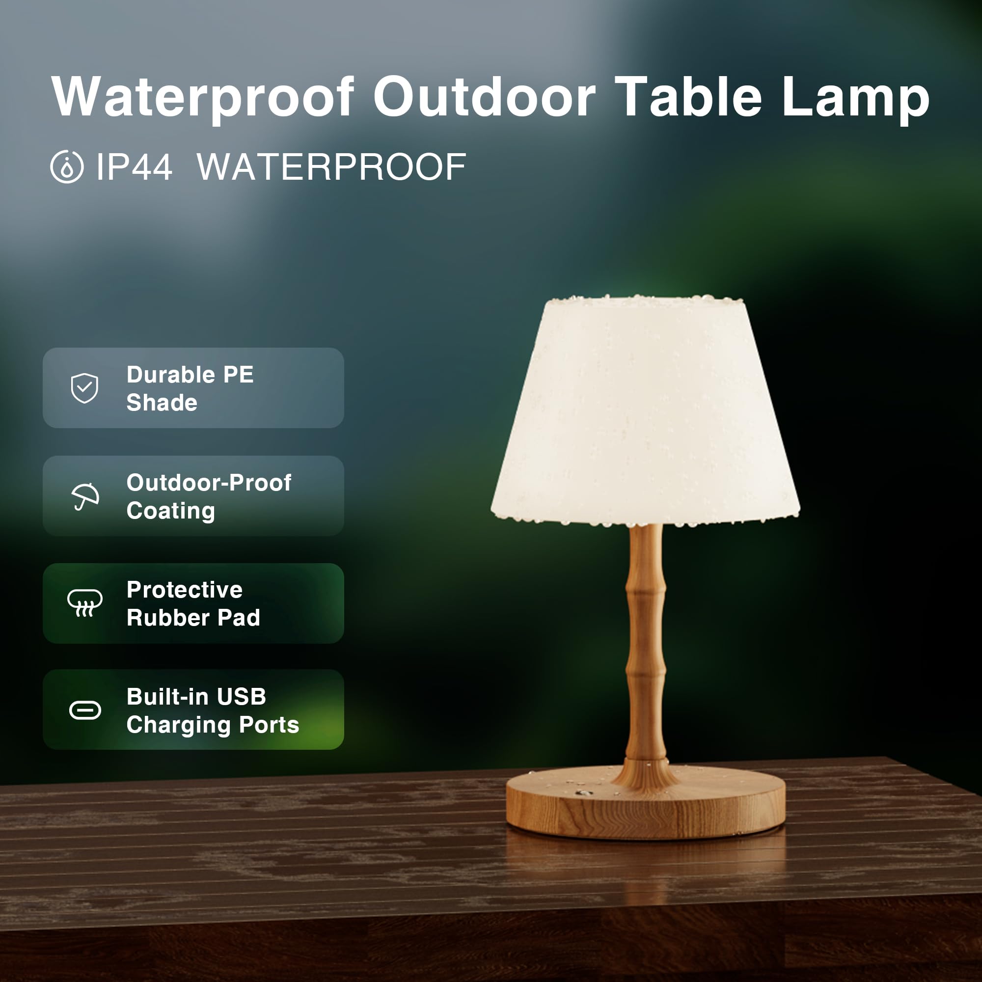 Dawnwake Table Lamp Shower Lamp Waterproof, Desk Cordless Lamps For Bedroom,Outdoor Rechargeable Battery Operated Touch Bedside