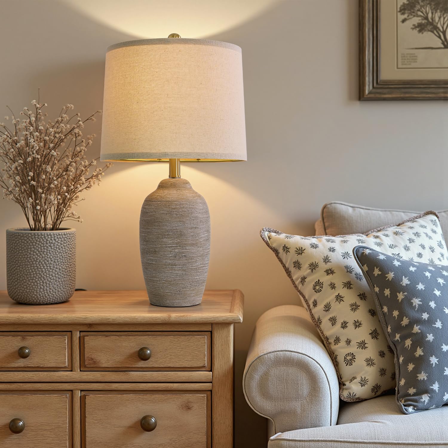 USumkky Ceramic Table Lamp - 24.5" Vintage Rustic Lighting in Purple-Grey for Bedroom & Living Room - Model 1234