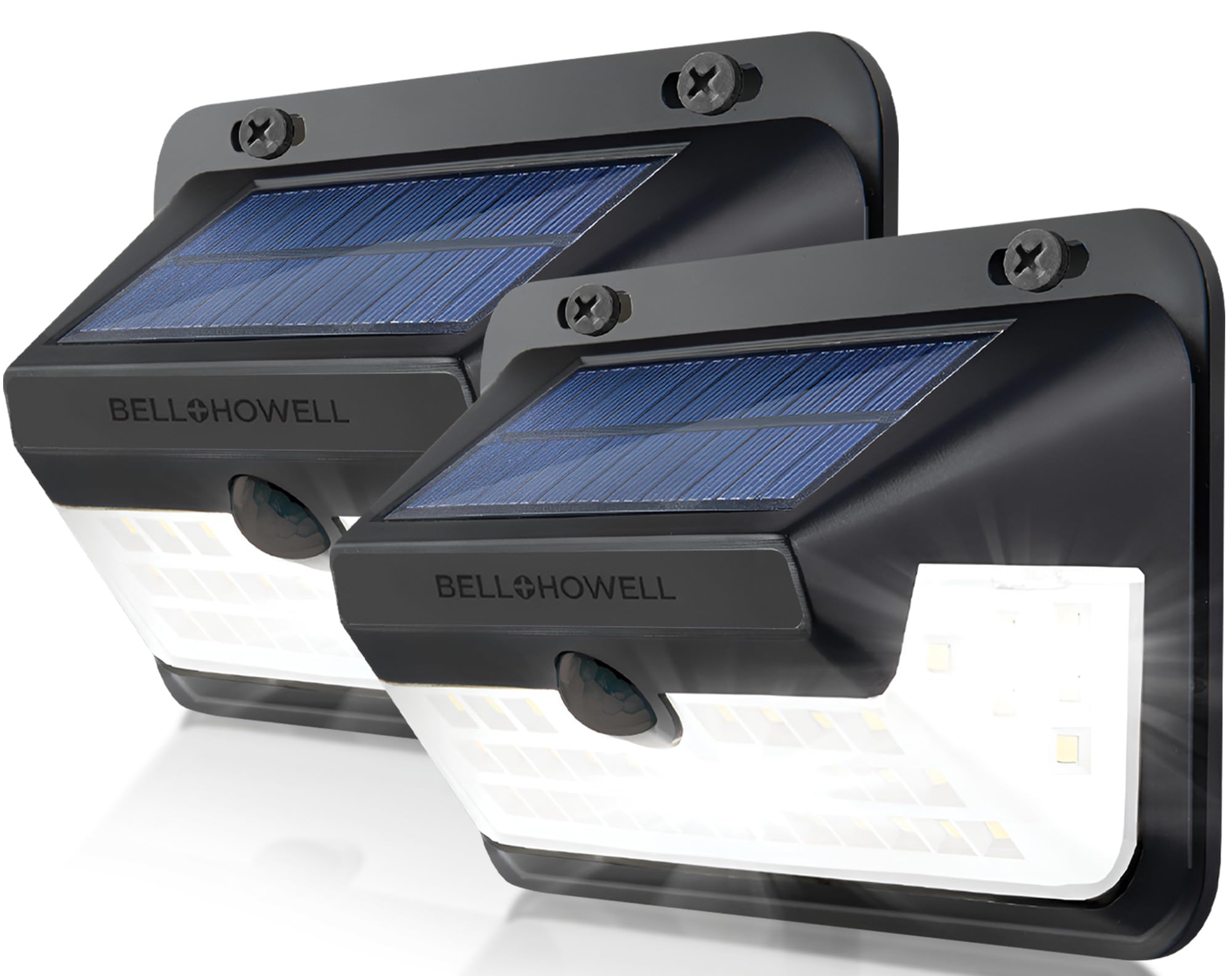 Bell+Howell 2 Pack LED Solar Wall Lights Outdoor 600 Lumen, Super Bright Solar Security Lights Outdoor with Motion Sensor, 270 W