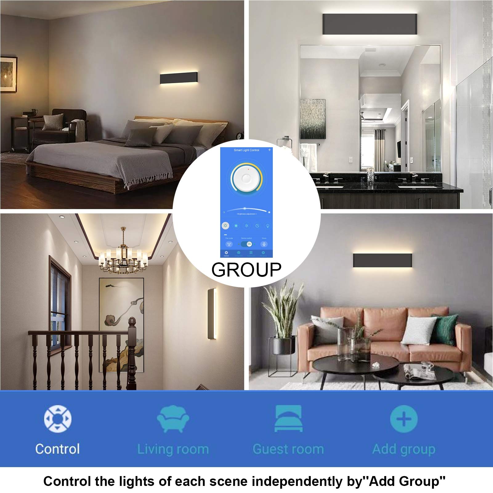 Aipsun 24In App & Remote Control Dimmable Modern Black Vanity Light Fixtures Color Temperature Adjustable Led Bathroom Light Fix