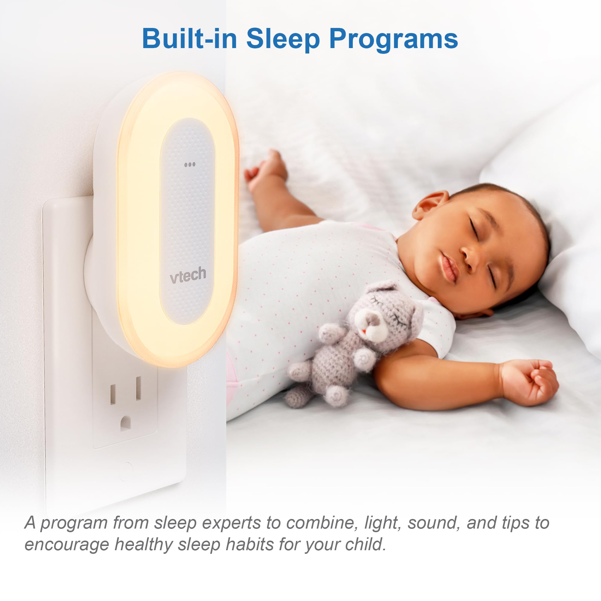 VTech BC8113 V-Hush Sleep Training Soother - Bluetooth Speaker, 40 Stories/Songs, Multi-Color Night Light, White