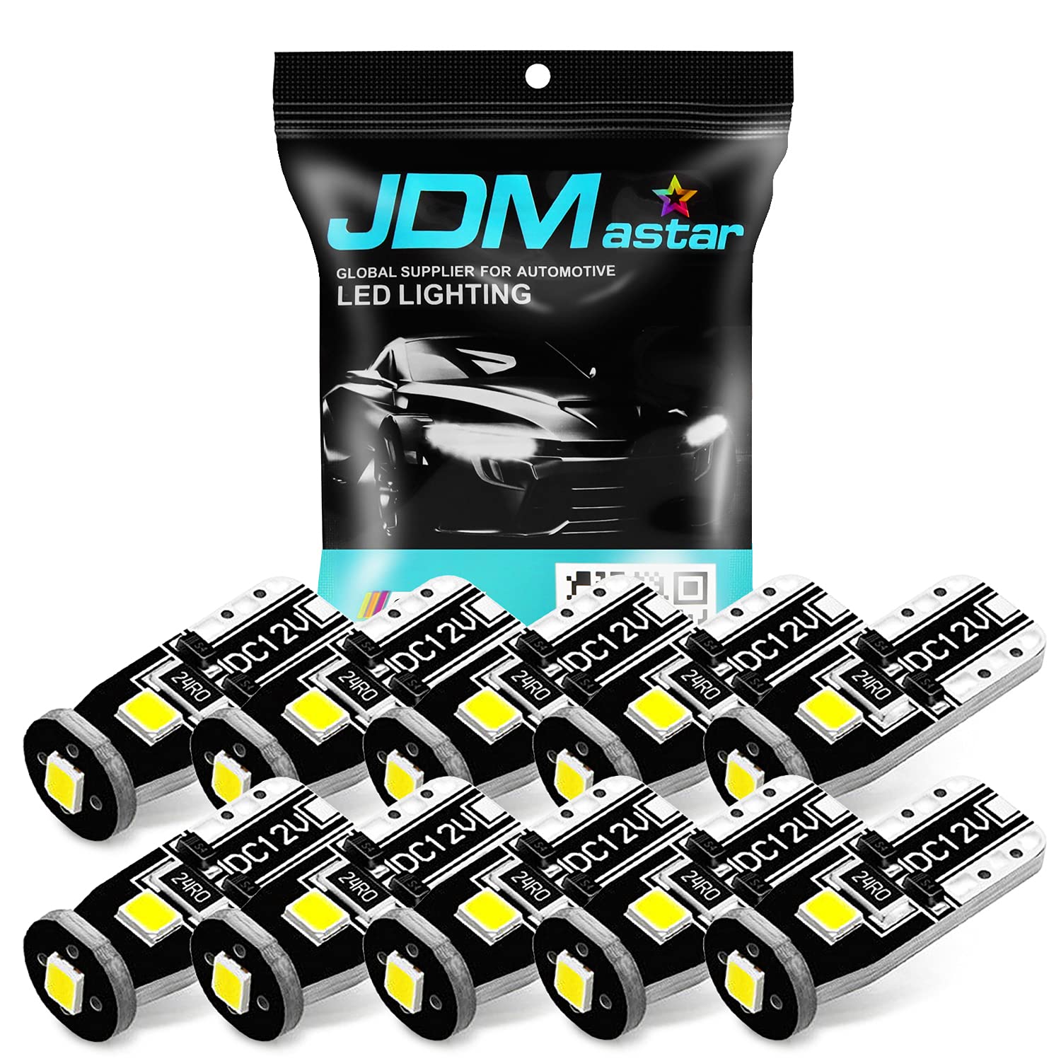 JDM ASTAR 194 168 175 T10 White LED Bulbs - 10pcs High Performance 360-Degree Shine, Model 8542095368