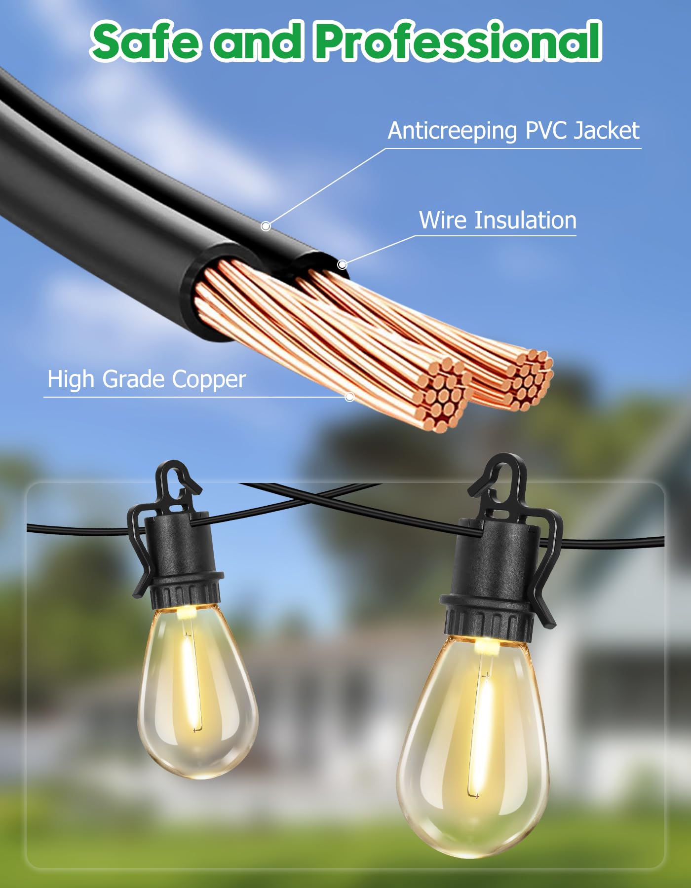 TDLOL Outdoor String Lights, 100FT, 35 Shatterproof Edison Bulbs, Dimmable, IP55 Waterproof, Model GYPC-O32LAU