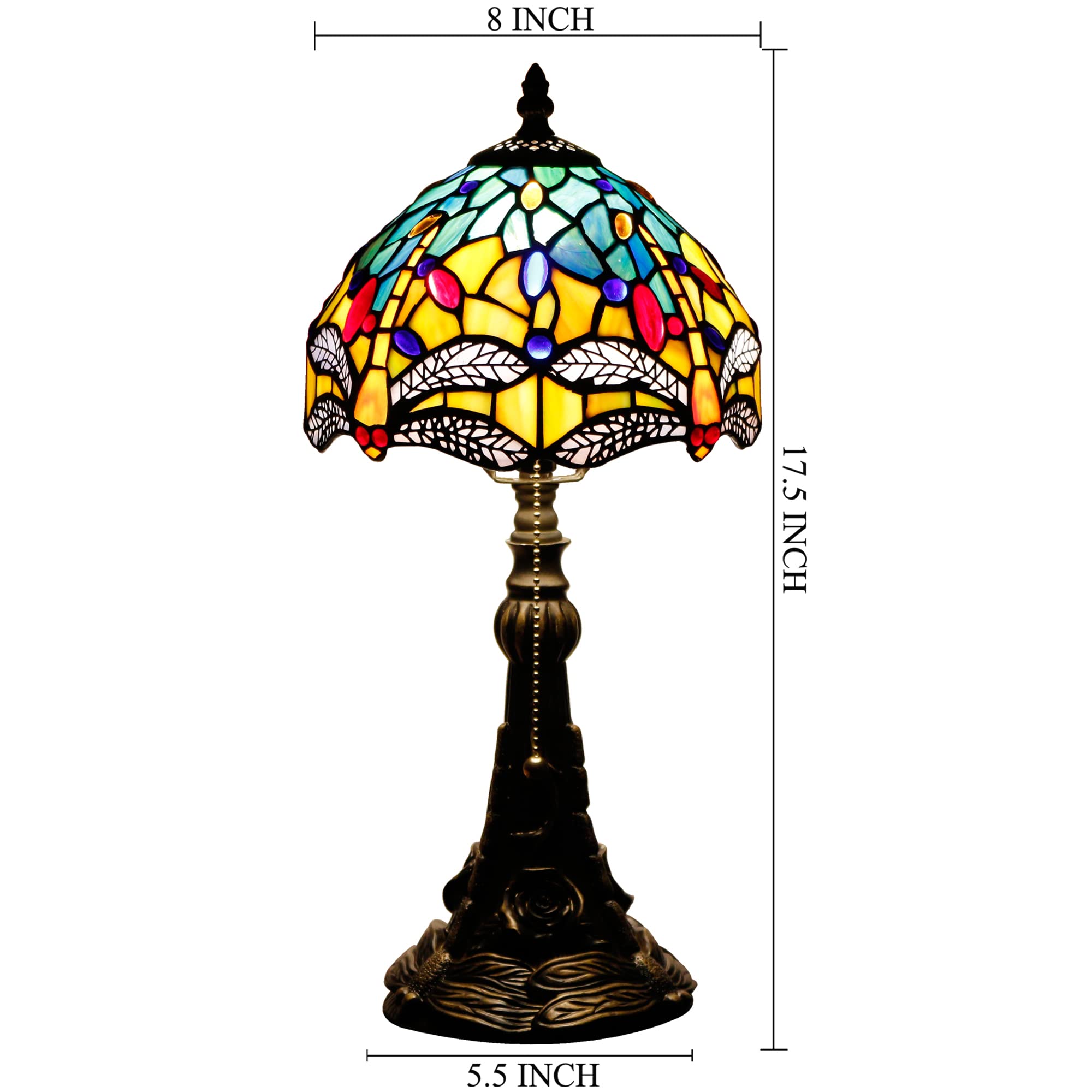 Small Tiffany Lamp Mini Stained Glass Desk Lamp Vintage Table Lamp Tiffany Style Night Light 8X17.5 Inch (Blue Baroque Style)