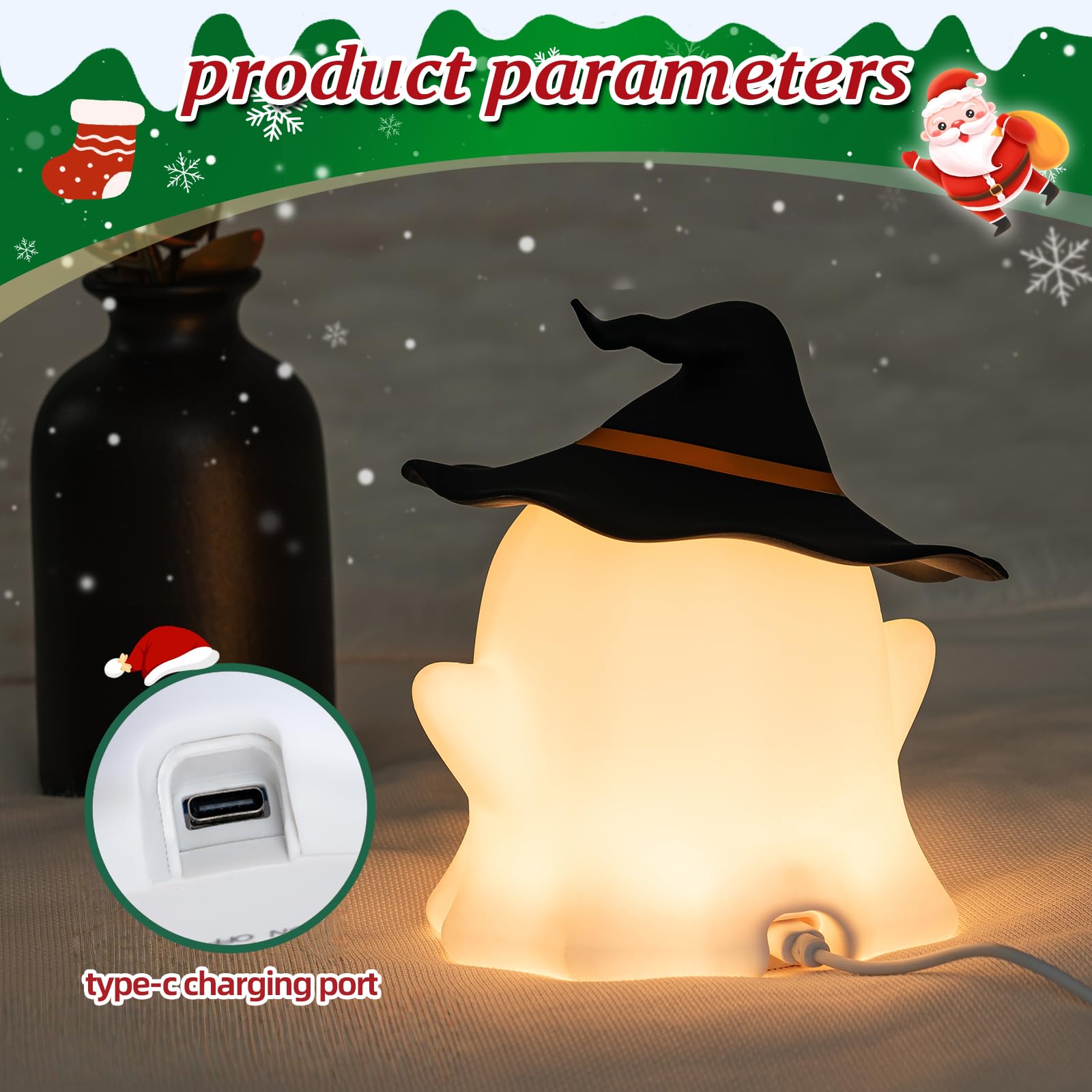 Umlaen 1800Mah Rechargeable Christmas Night Light  Silicone Night Lights  Rgb Color Glow  Bedside Lamp For Bedroom/Nursery/Decor/Christmas Gift (Black)