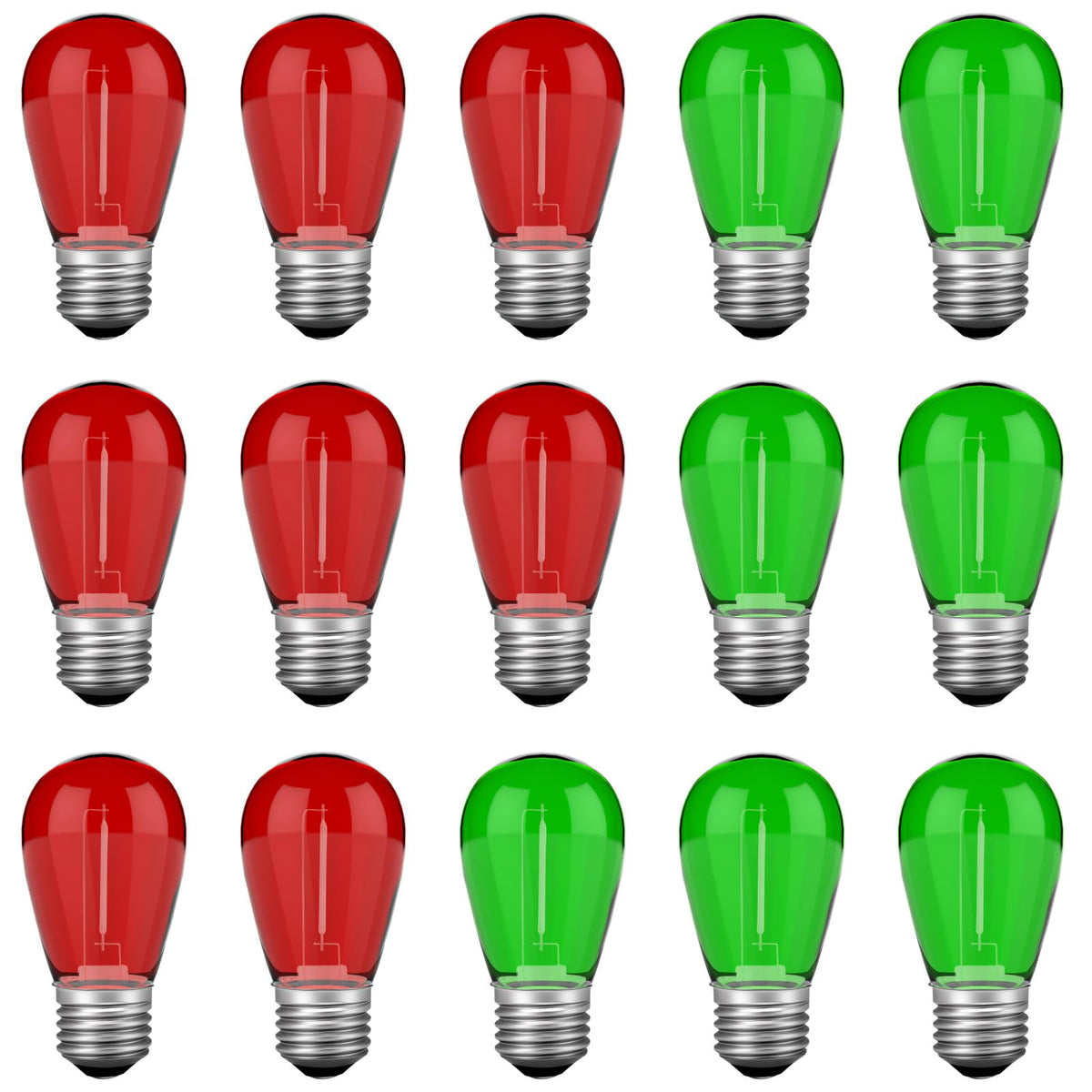 Visterlite Red Green S14 Christmas Light Bulbs, 1 Watt Plastic Shatterproof Led Replacement Bulbs For Indoor Outdoor Patio Strin