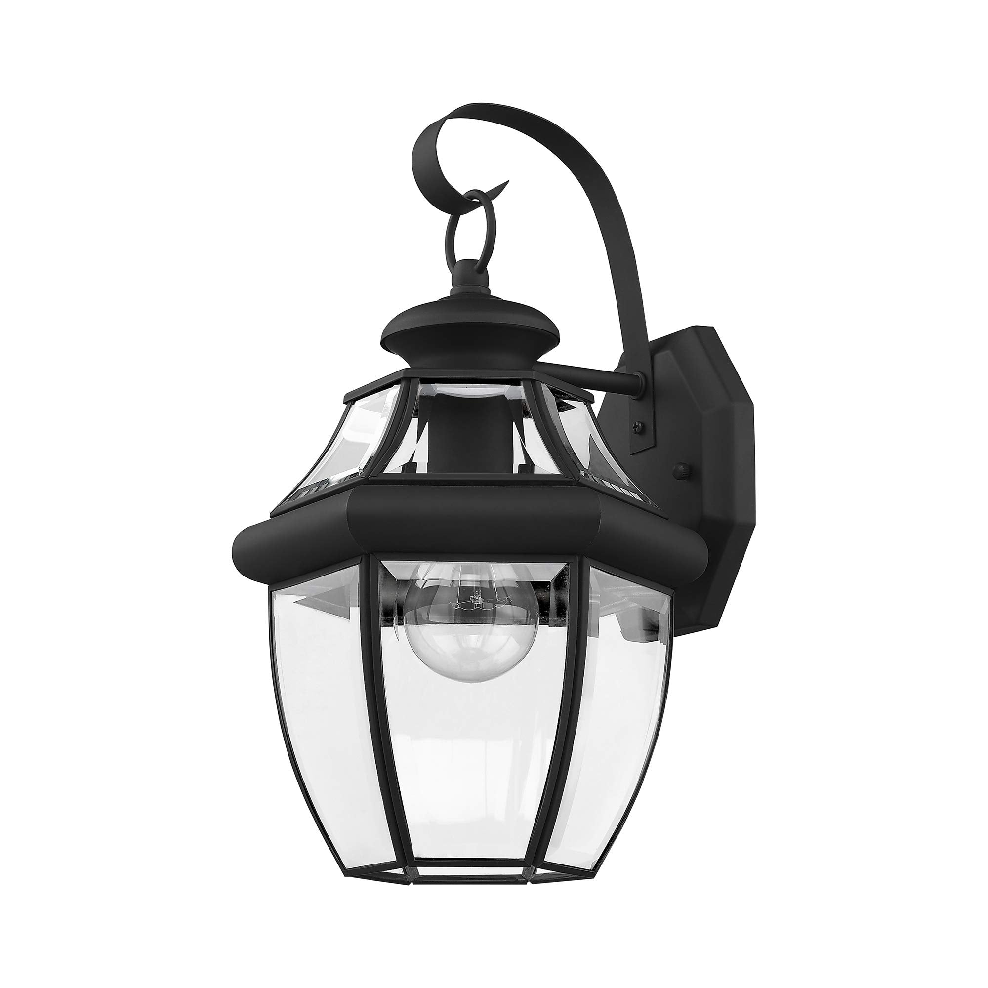 Livex Lighting 2151-04 Monterey 1 Light Outdoor Black Finish Solid Brass Wall Lantern With Clear Beveled Glass, 13'' X 8.5'' X 8