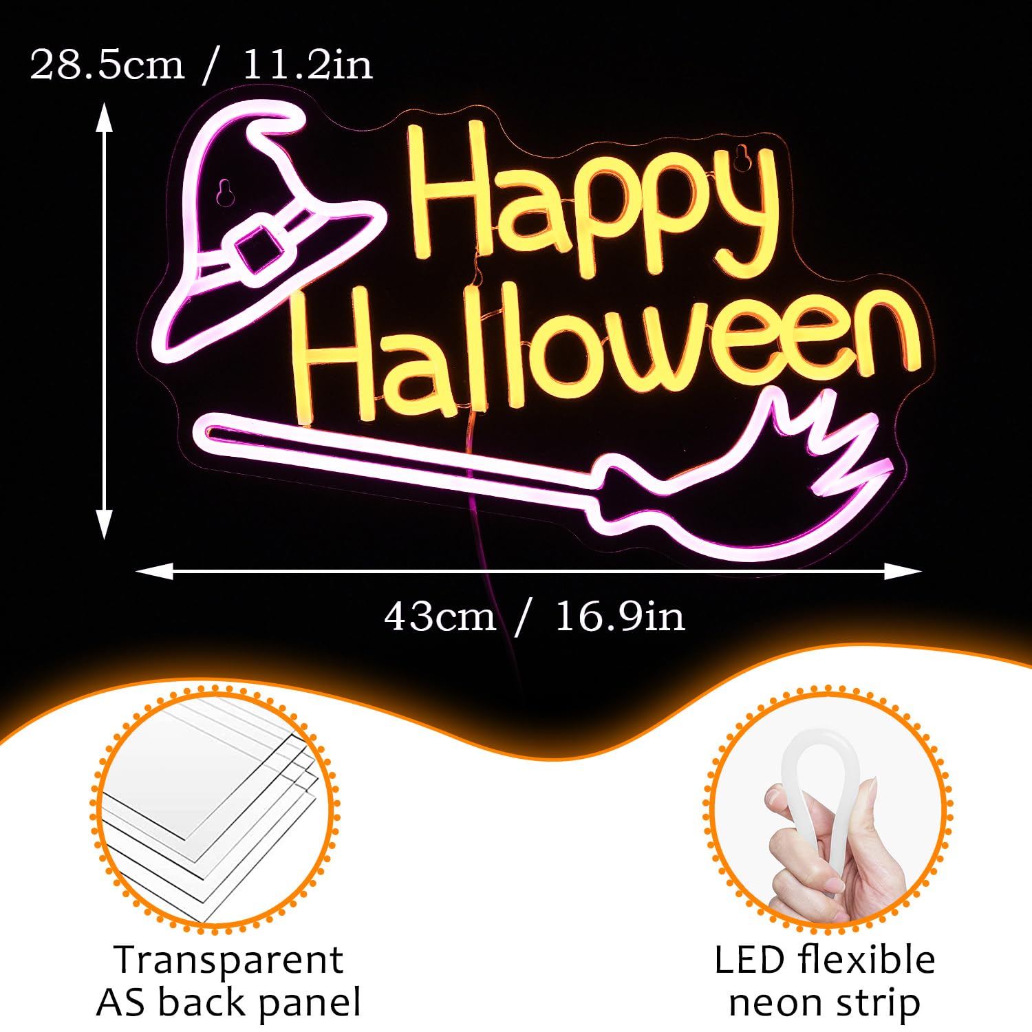 LISIGNVE Neon Witch Hat Sign - Dimmable LED Wall Decor for Halloween - Pink & Yellow