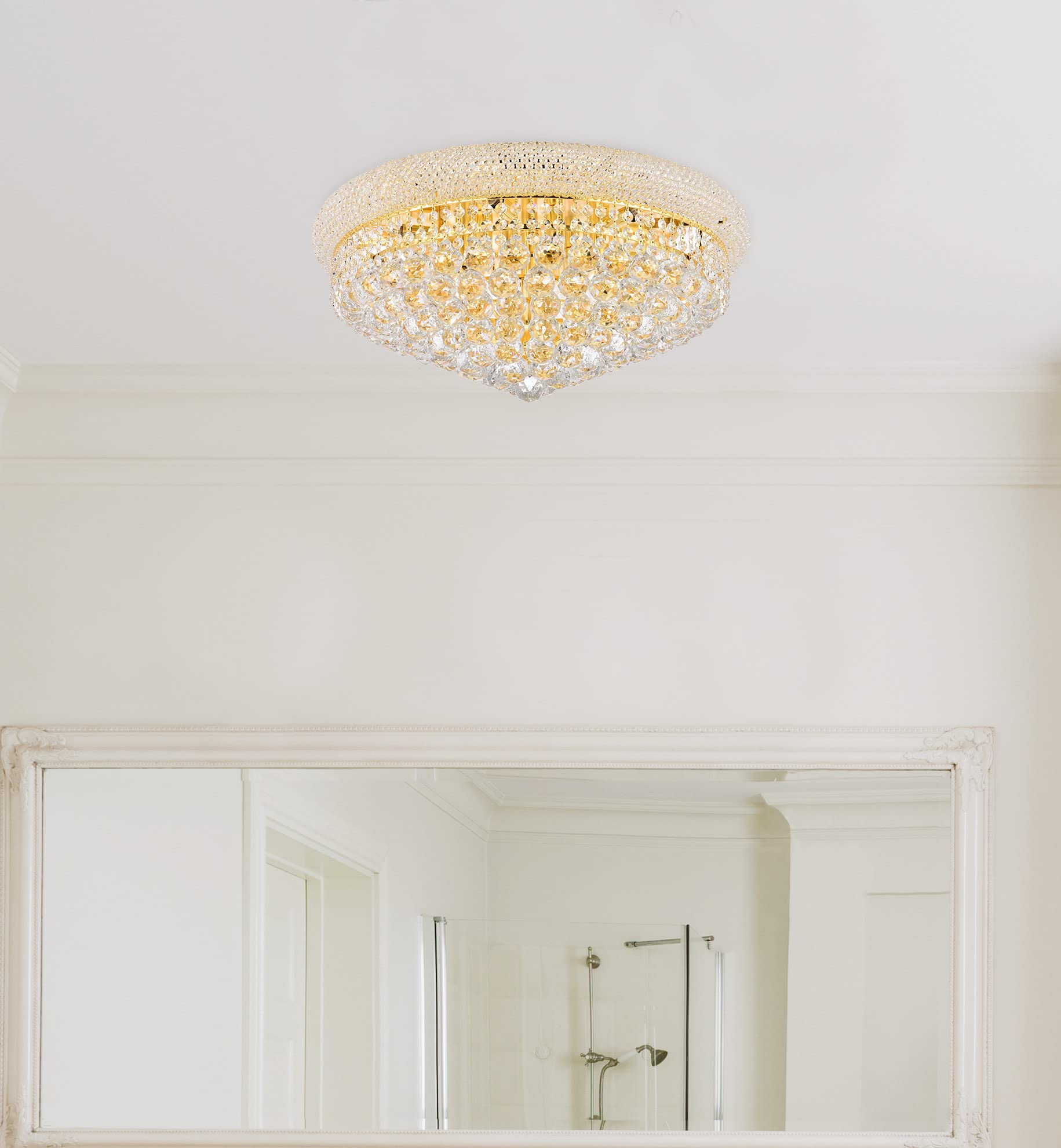 Elegant Lighting 1800F24C/Rc Primo Collection 12-Light Flush Mount Royal Cut Crystals With Chrome Finish