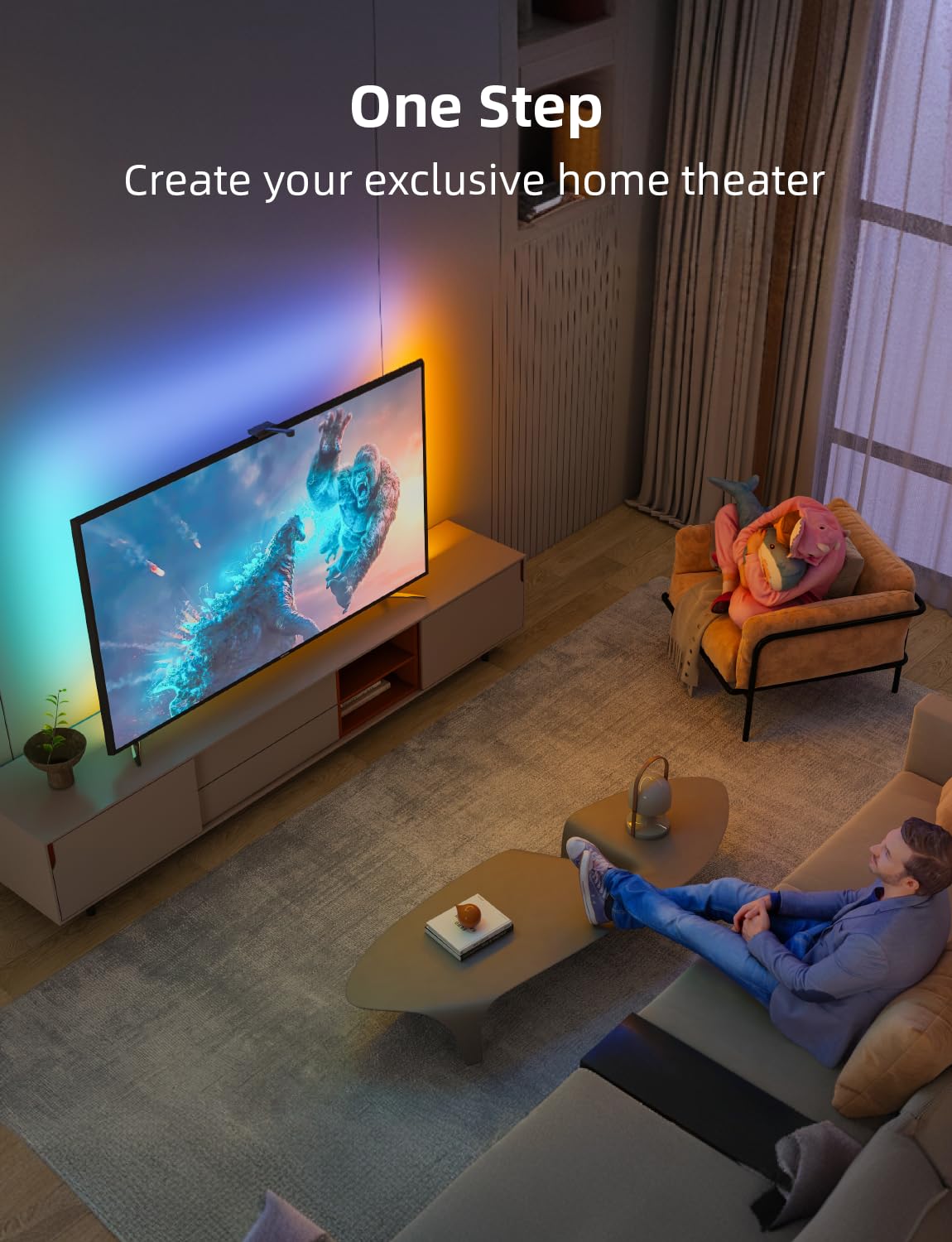 Ailofy Smart Led Backlight With Camera For 55-65 Inch Screens, 12.5Ft Led Strip Lights Sync To Screen & Music, Color Changing Li