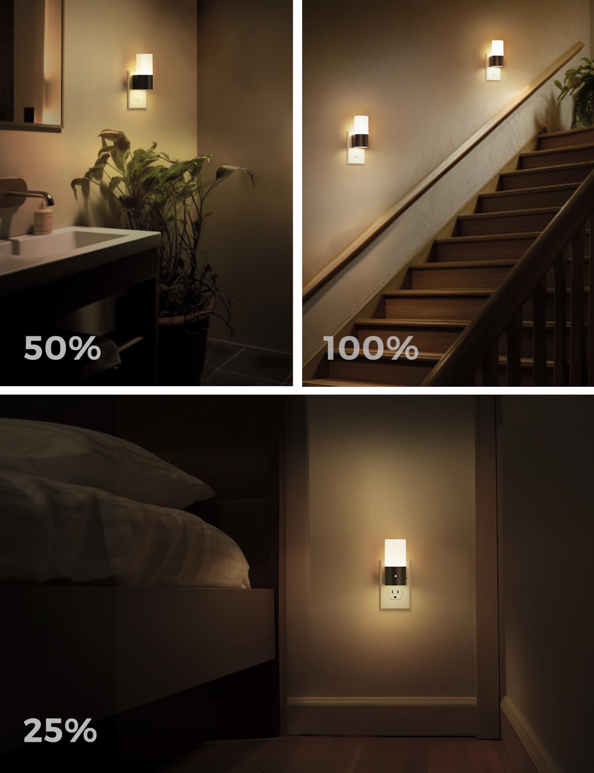 L LOHAS LED Night Lights, Soft White 3000K, Dimmable, Plug-in with Dusk to Dawn Sensor, 2 Pack, Model GY110US-02-2