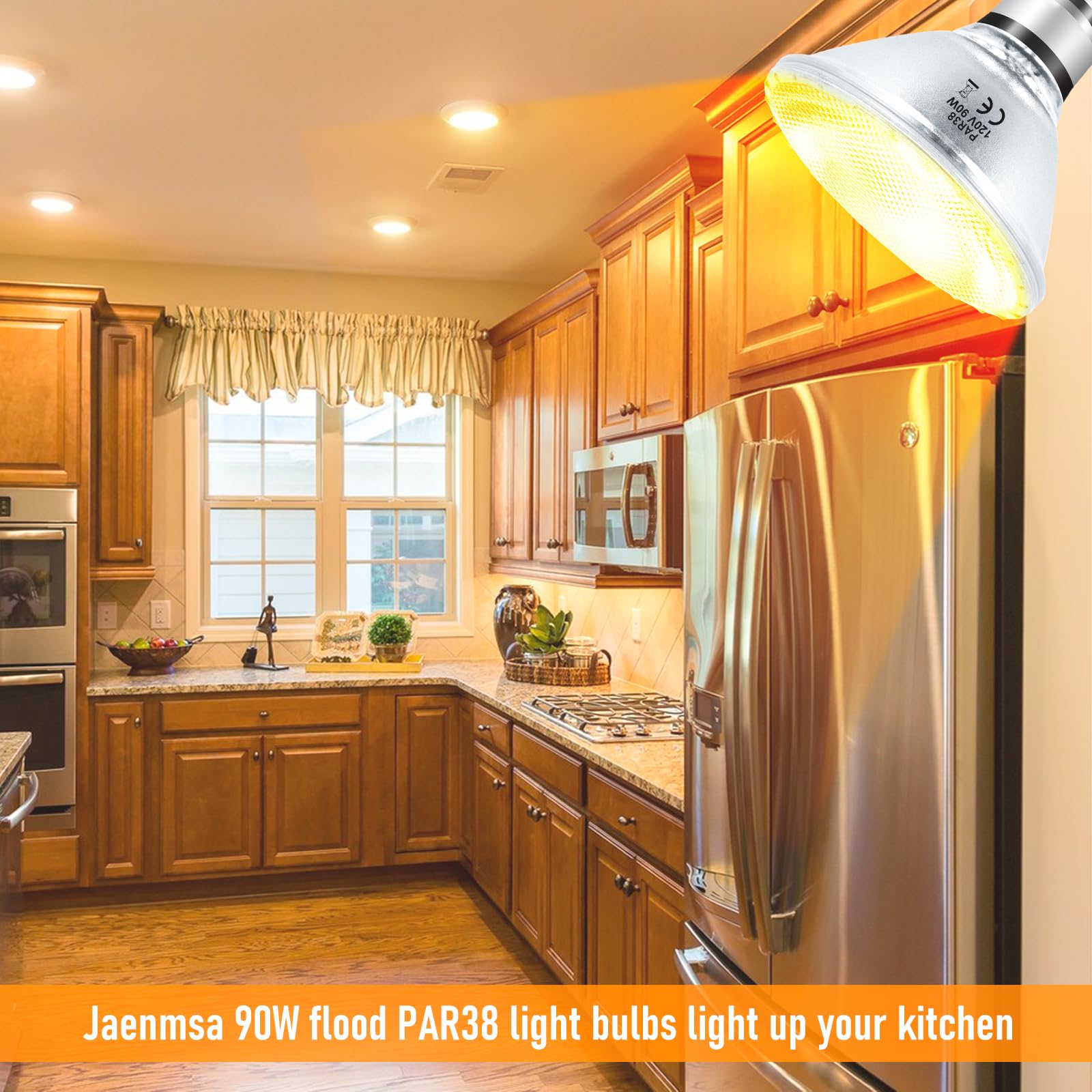 Jaenmsa Par38 Halogen Flood Light Bulbs 90W 120V, 2Pcs Par38 Halogen Light Bulbs With E26 Base, 2800K Warm White, 4050 Lumens Fo