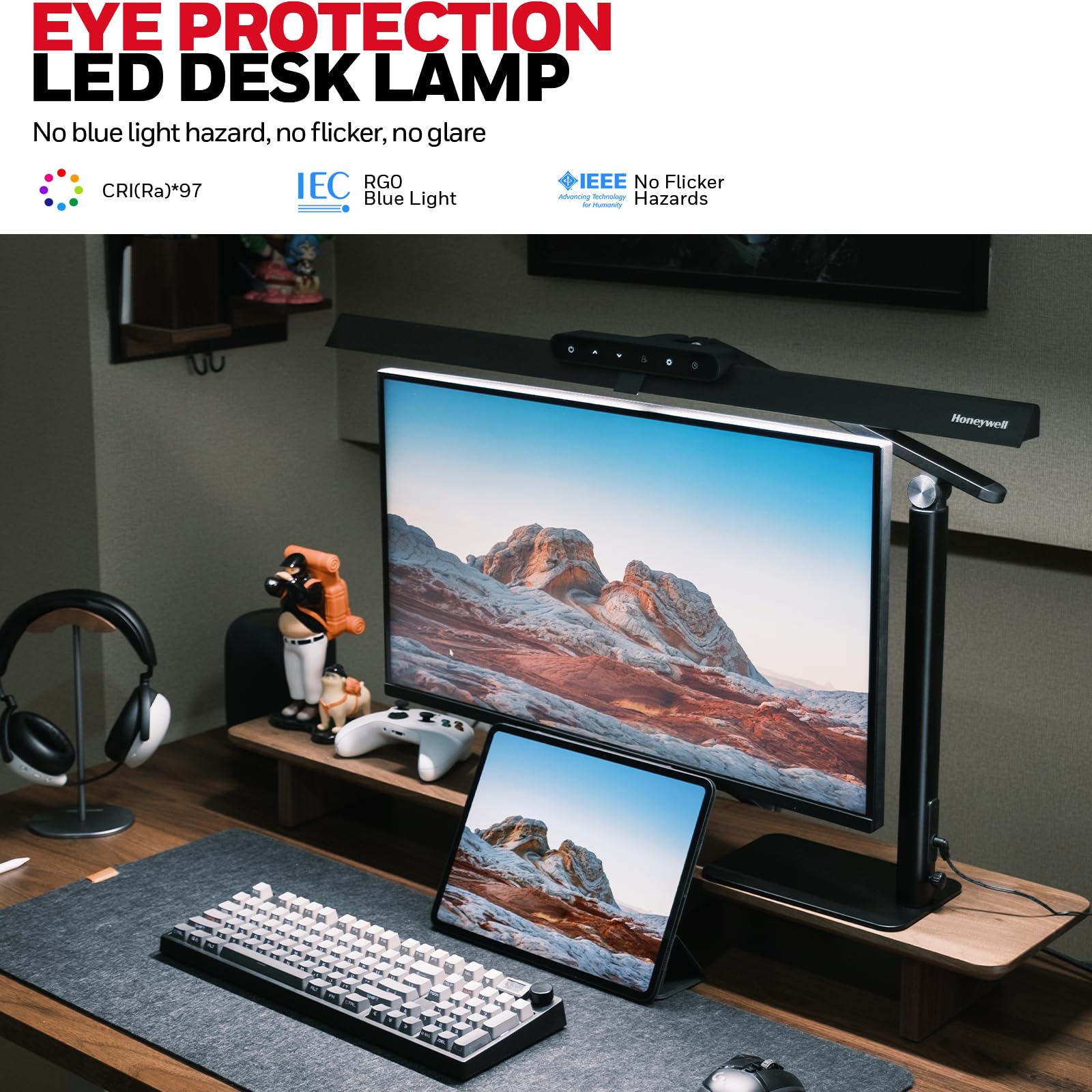 Honeywell LED Desk Lamp with Base - HJ1BK Sunturalux Eye-Caring Architect Desk Lamp for Home Office, 1200LM Computer Desk Light