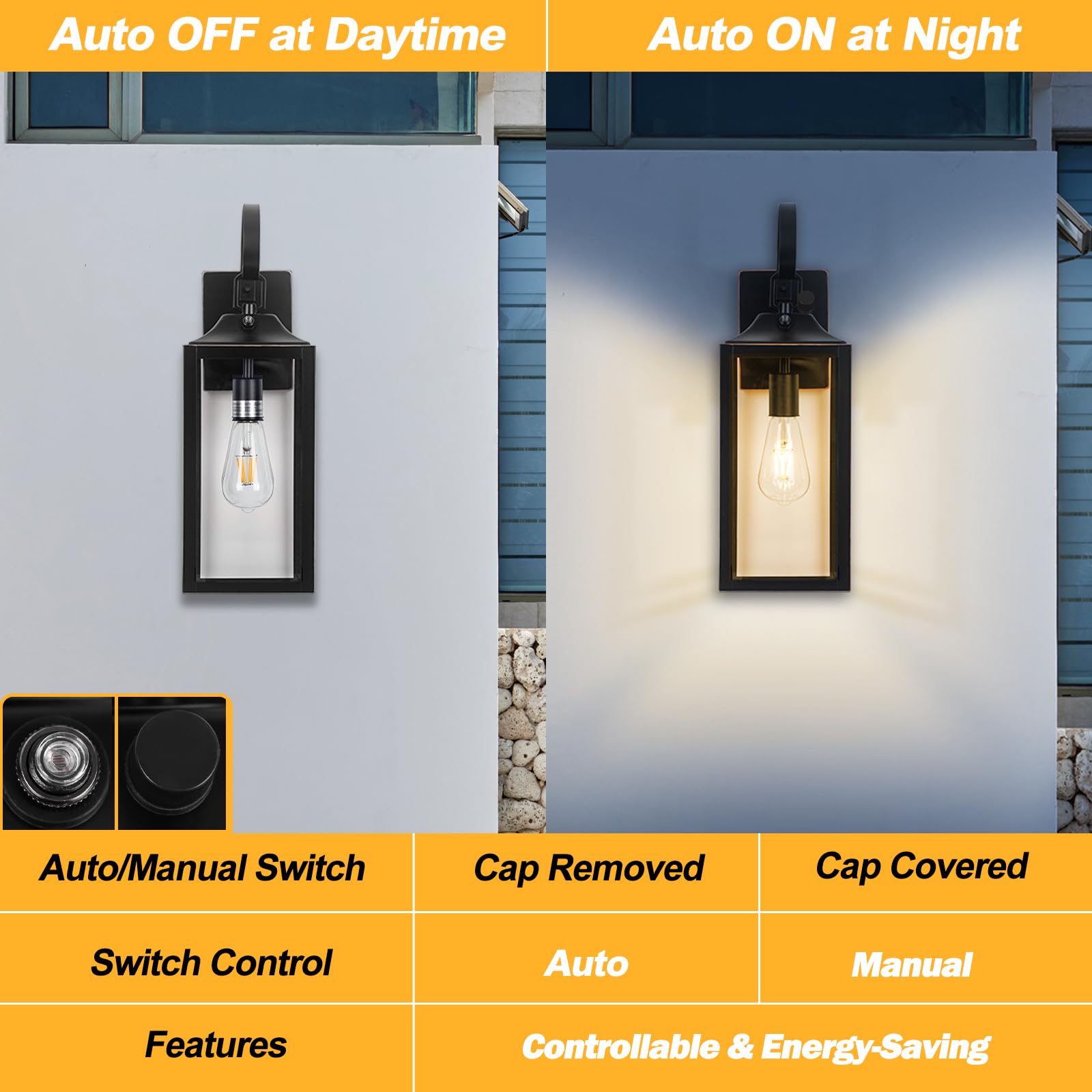 Yolsunes 19&quot; Black Dusk To Dawn Outdoor Wall Light Sconce, Waterproof Industrial Fixture