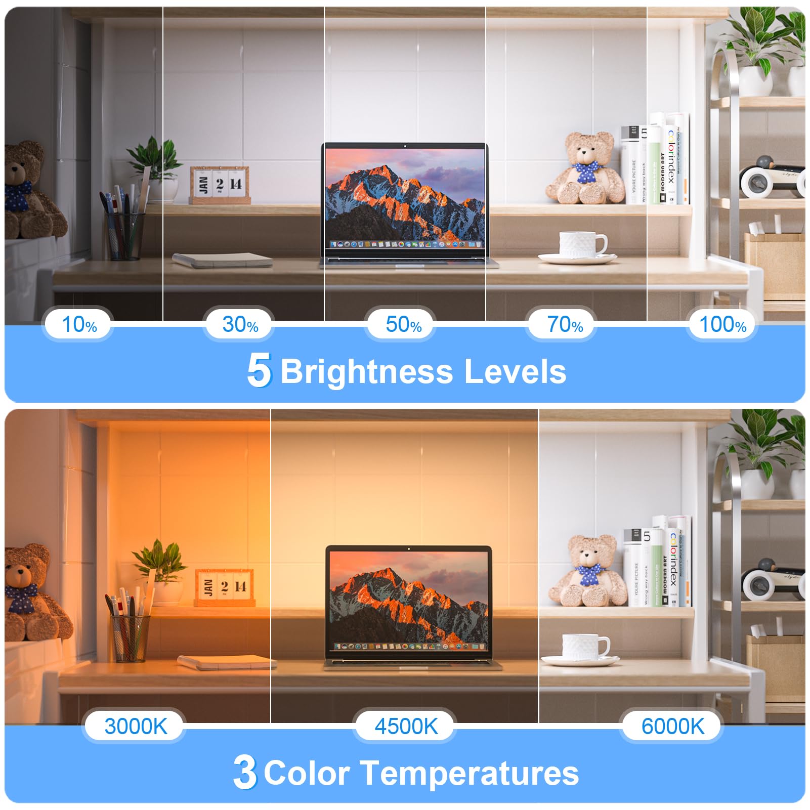 Willed 5W Mirror Lights With Remote Control,3 Colors Adjustable Makeup Light With 120 Led,2500Mah Rechargeable Under Cabinet Lig