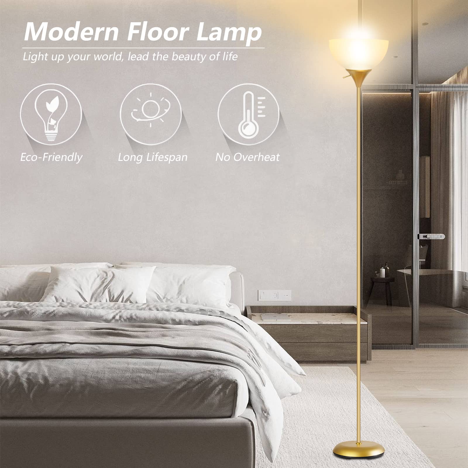 Floor Lamp For Living Room, Standing Lamp For Bedroom, Drop-Resistant White Lampshade, Standing Lamp For Bedroom Study Office Ho