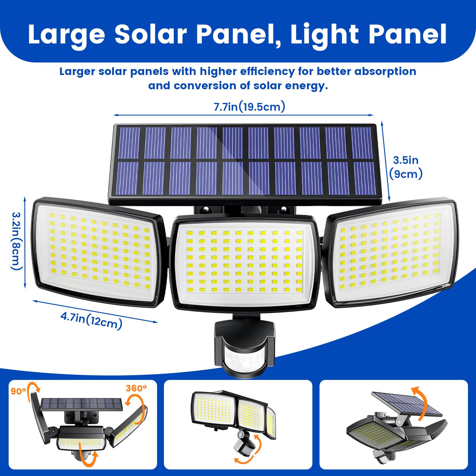 Solar Lights Outdoor 240 Led 3000Mah Motion Sensor Flood Lights Ip65 Waterproof Security Lights For Outside 270 Wide Angle Wall