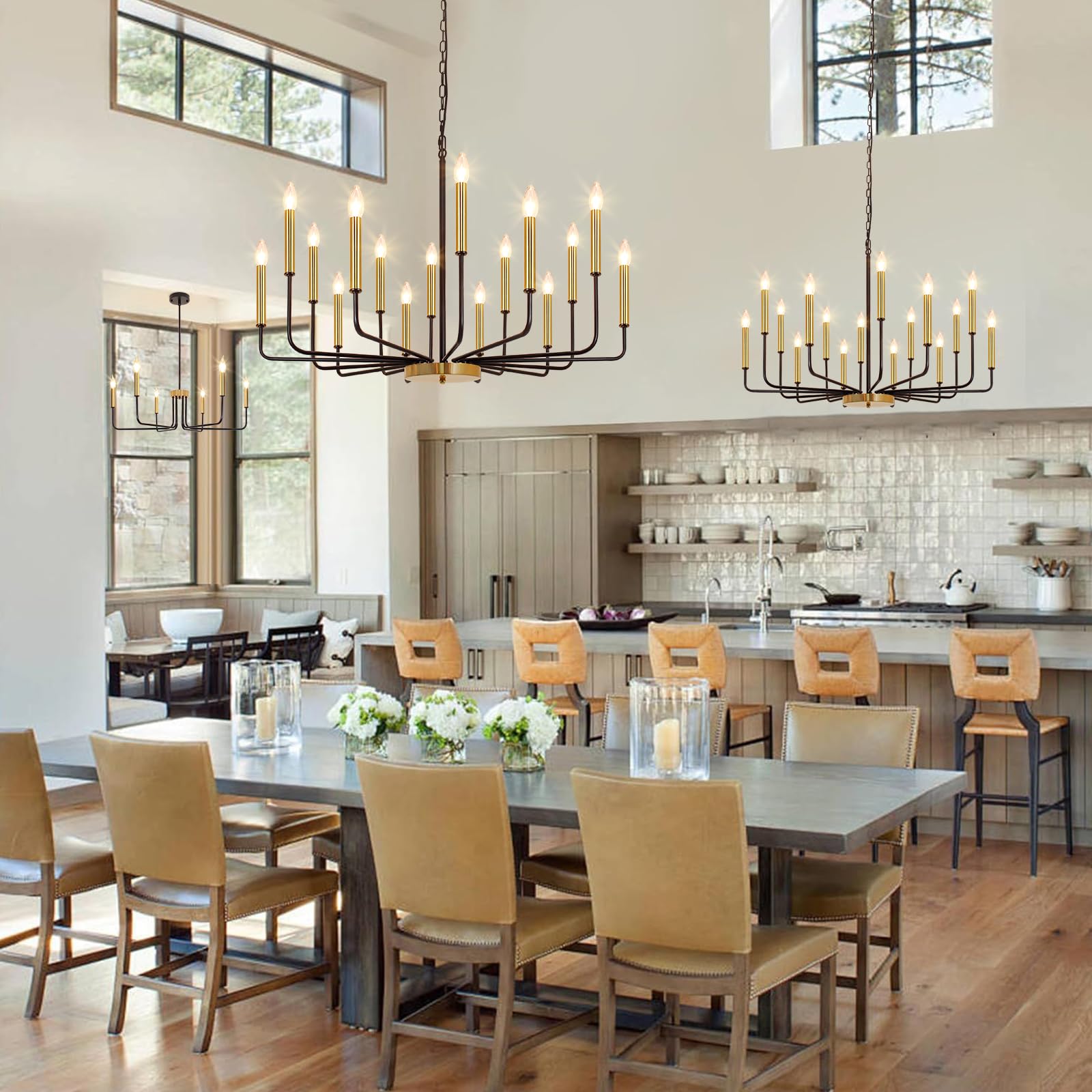 Rviezza Black And Gold Chandelier, 16-Light Farmhouse Chandelier For Dining Room Lighting Fixtures Hanging, Industrial Modern Chandeliers For Dining Room Living Room Foyer Entry Staircase Kitchen