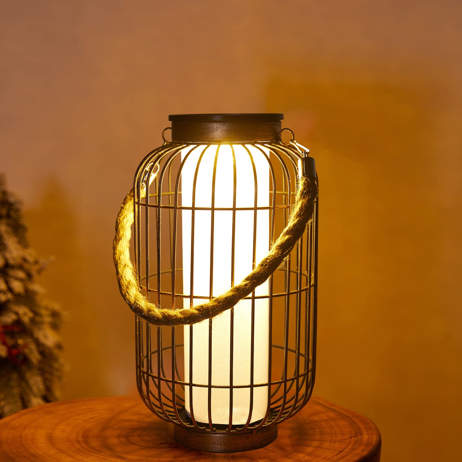pearlstar Solar Powered Lantern - Heavy Duty Metal Hanging Light, Waterproof for Outdoor Use, Copper, Model 390