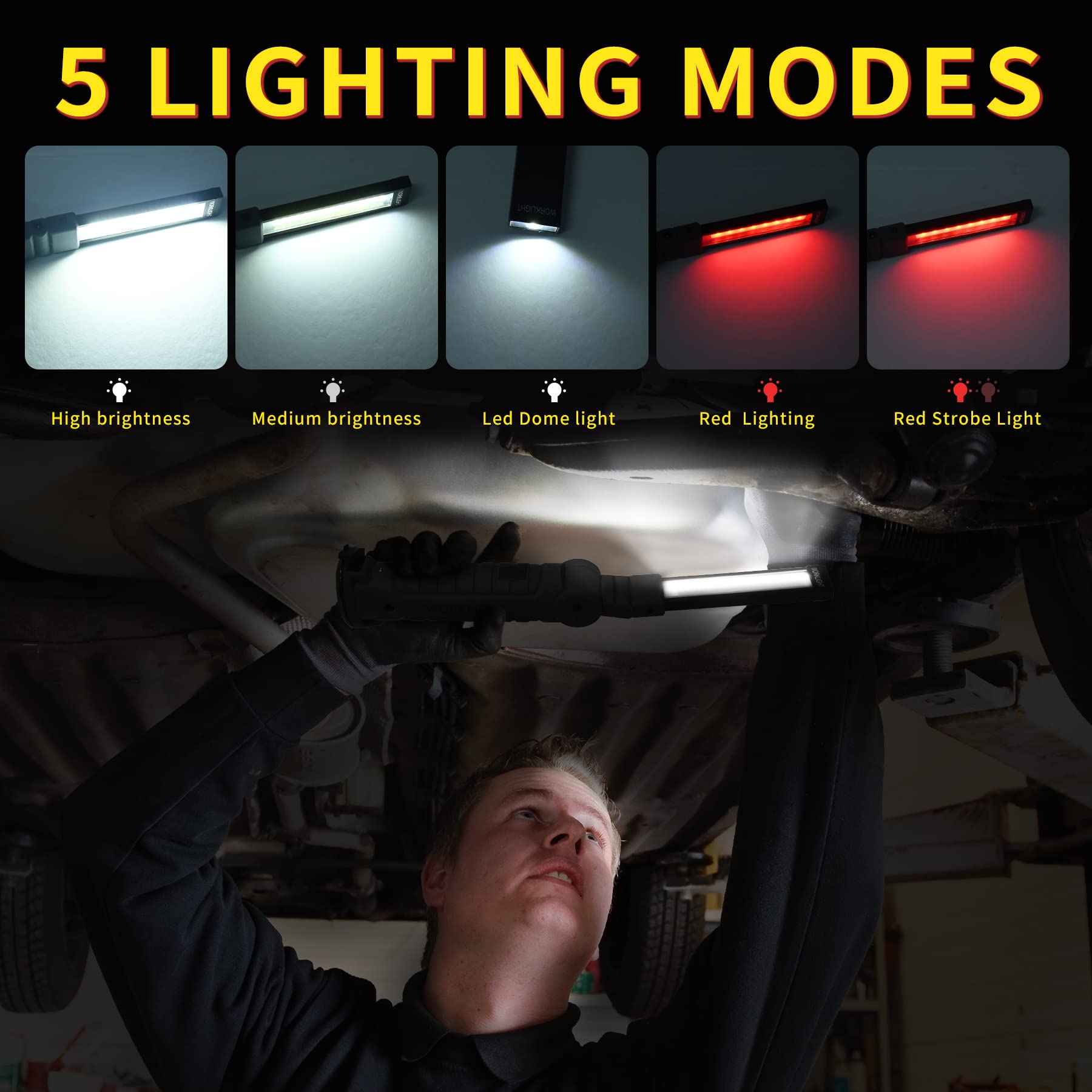 4 Pack Flashlight Vagocom Mechanic Tools for Gift,LED Rechargeable Work Lights with 360 Rotate Magnetic Base 5 Modes Portable In